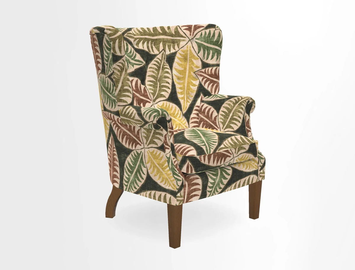 Whitewell Chair in RHS Collection Gertrude Jekyll Lattice Navy with Seat Back and Arms in Mohair Velvet Petrol