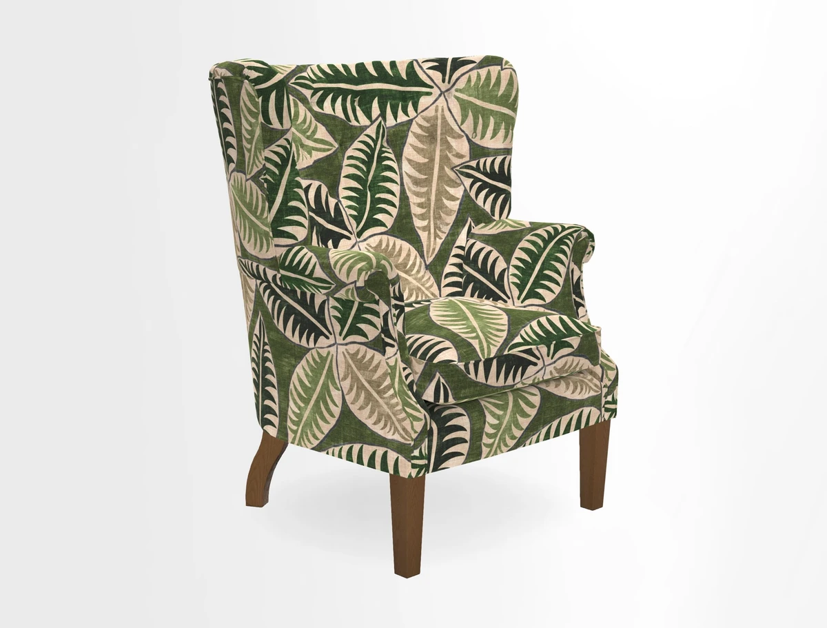 Whitewell Chair in RHS Collection Gertrude Jekyll Lattice Navy with Seat Back and Arms in Mohair Velvet Petrol