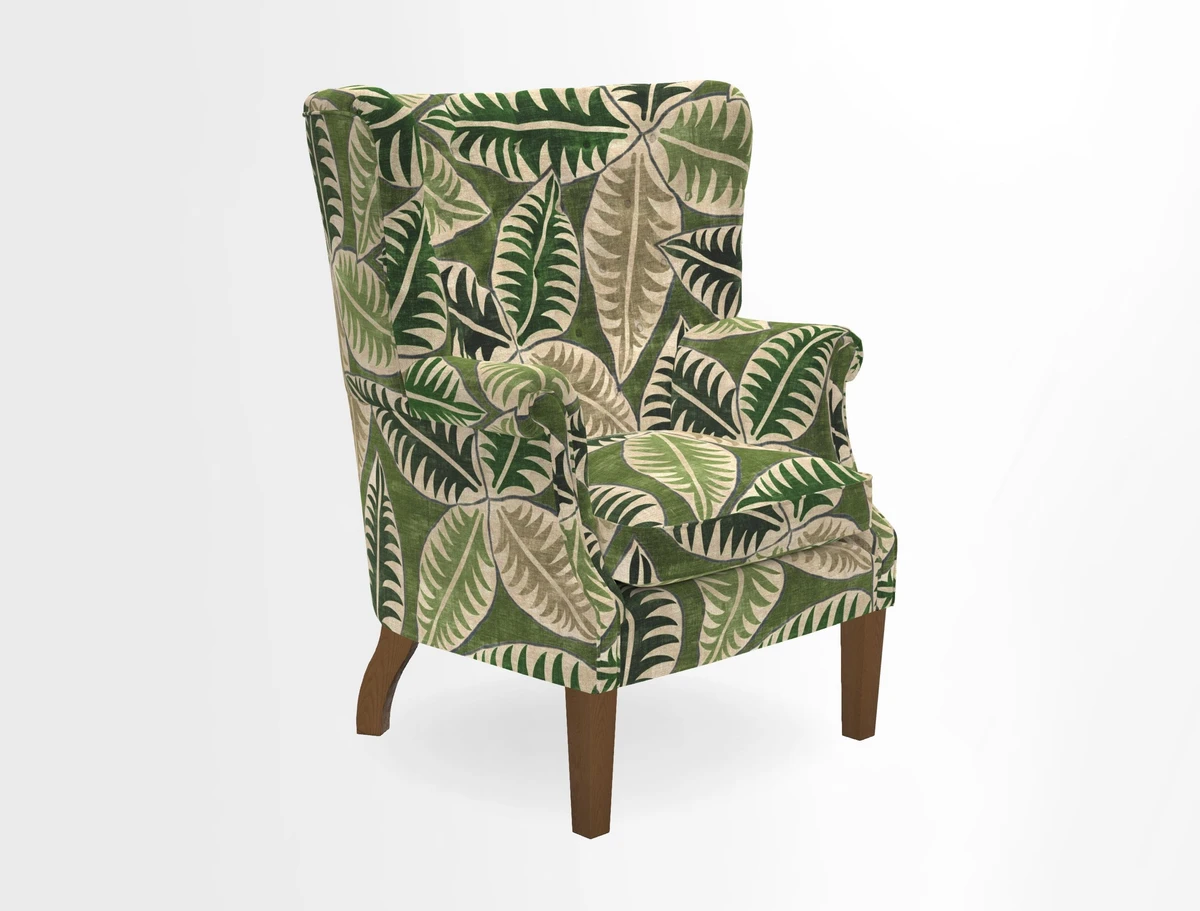 Whitewell Chair in RHS Collection Gertrude Jekyll Lattice Navy with Seat Back and Arms in Mohair Velvet Petrol