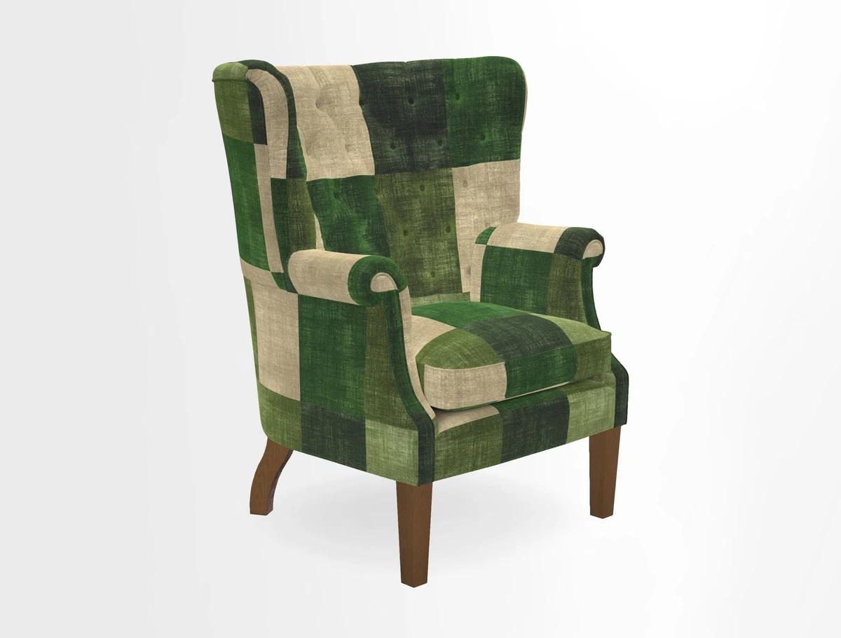 Whitewell Chair in RHS Collection Gertrude Jekyll Lattice Navy with Seat Back and Arms in Mohair Velvet Petrol