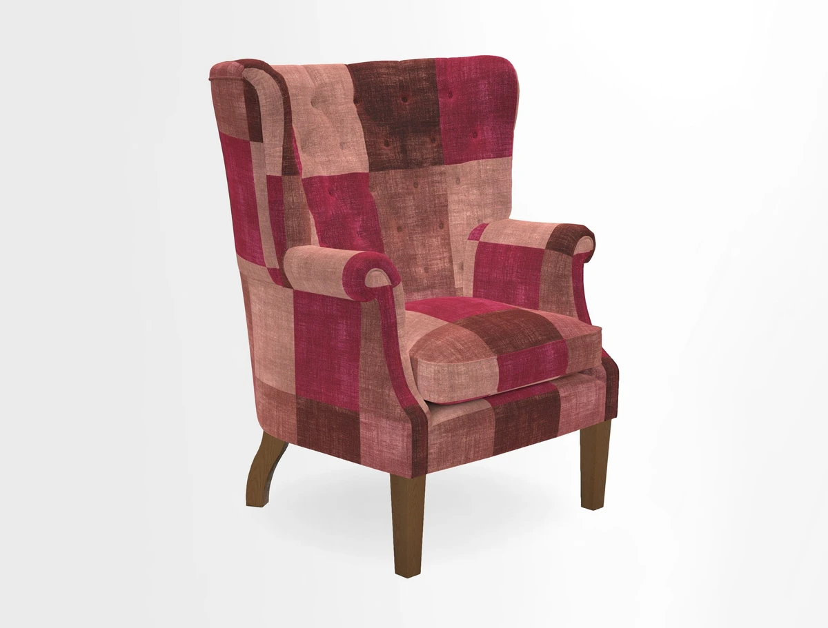 Whitewell Chair in RHS Collection Gertrude Jekyll Lattice Navy with Seat Back and Arms in Mohair Velvet Petrol