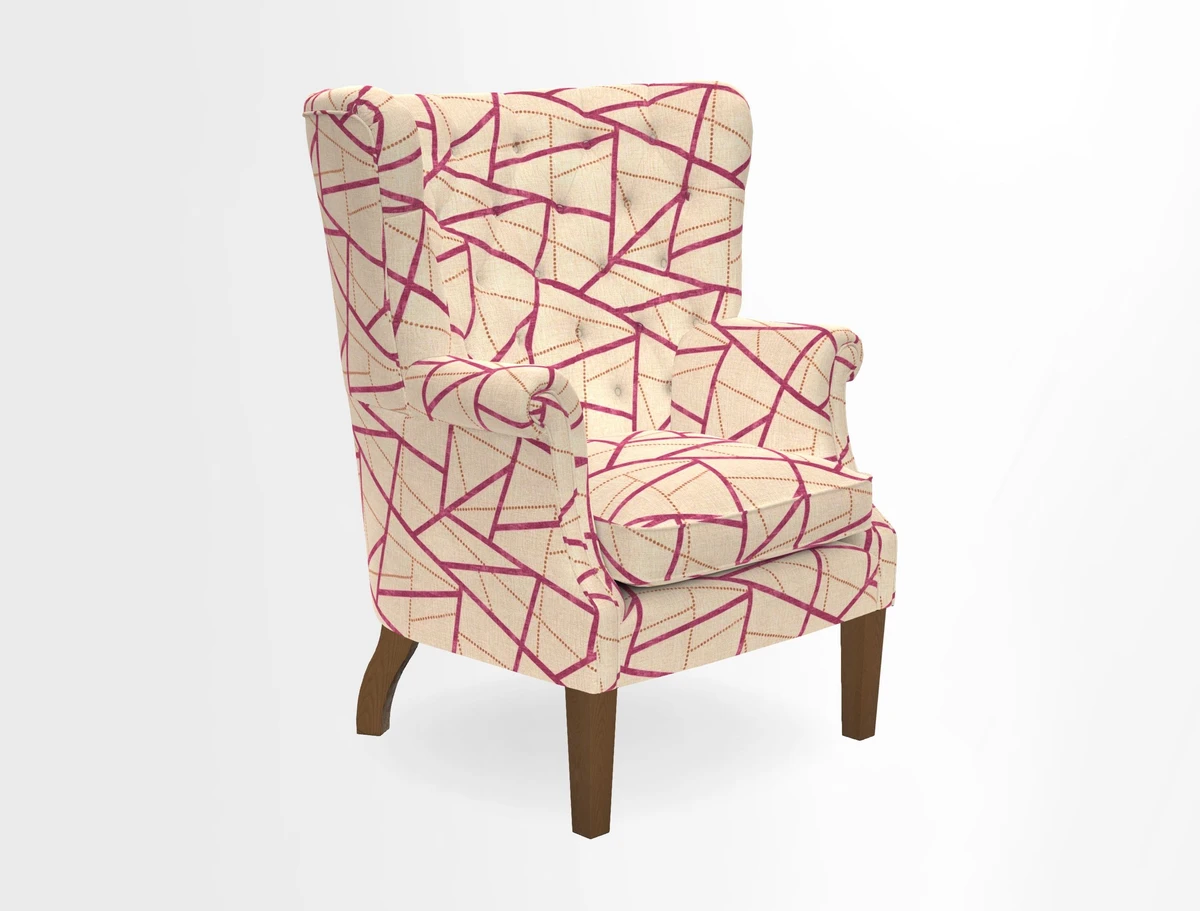 Whitewell Chair in RHS Collection Gertrude Jekyll Lattice Navy with Seat Back and Arms in Mohair Velvet Petrol