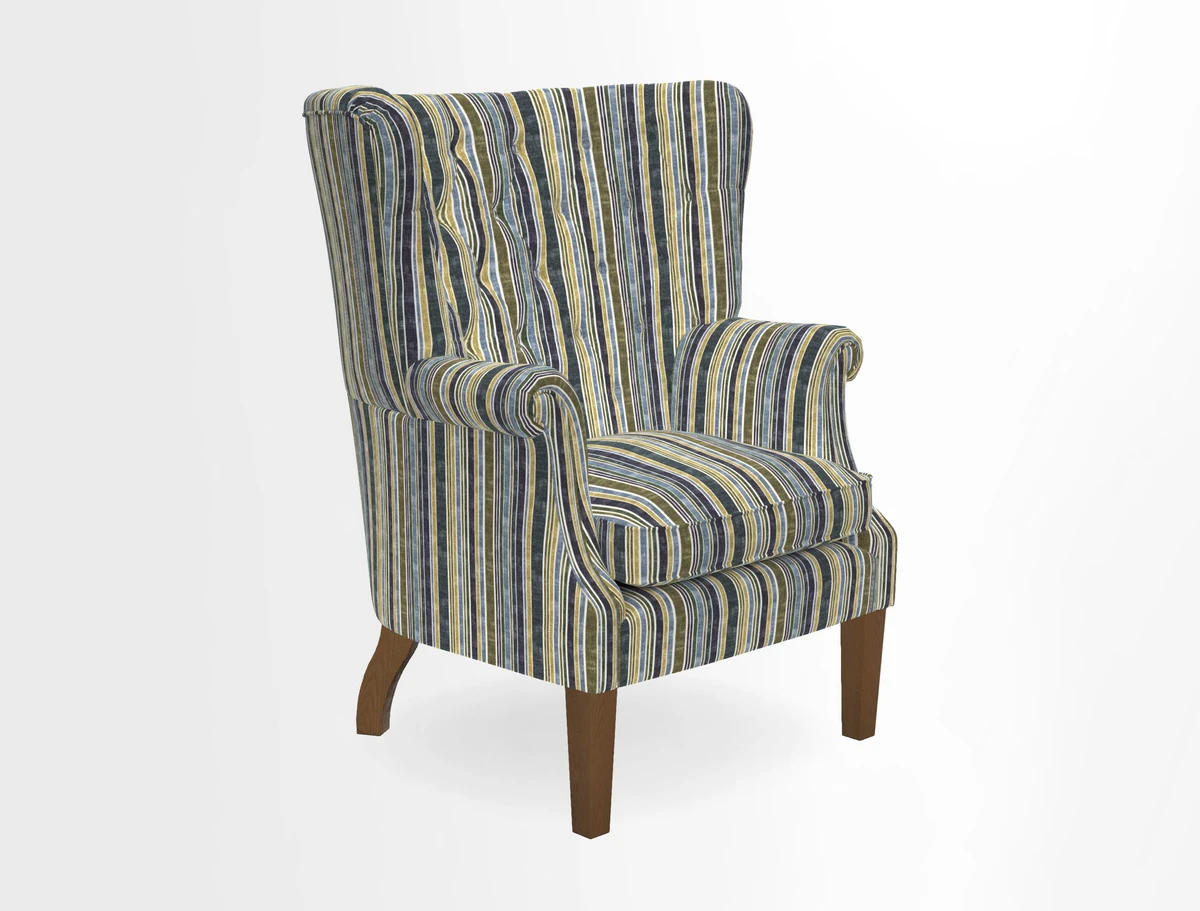 Whitewell Chair in RHS Collection Gertrude Jekyll Lattice Navy with Seat Back and Arms in Mohair Velvet Petrol