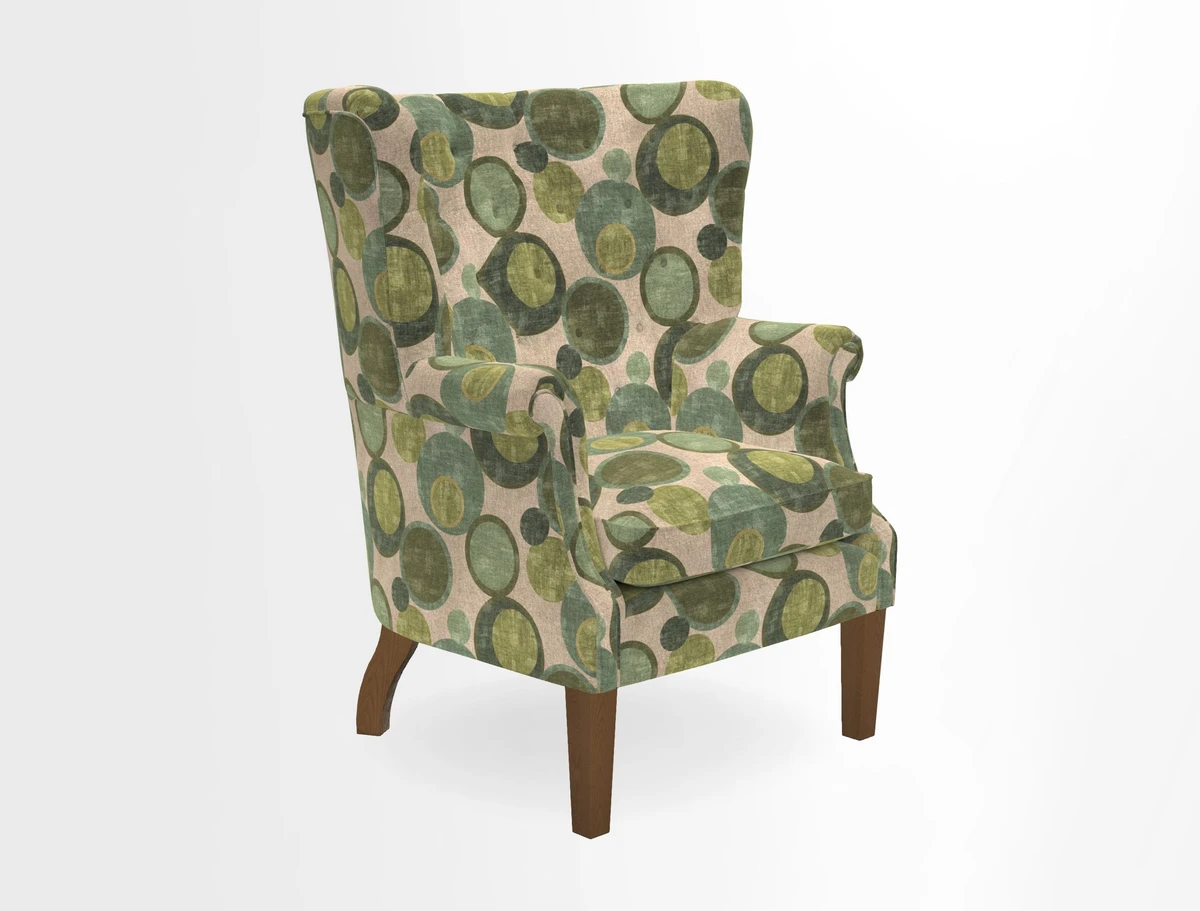 Whitewell Chair in RHS Collection Gertrude Jekyll Lattice Navy with Seat Back and Arms in Mohair Velvet Petrol