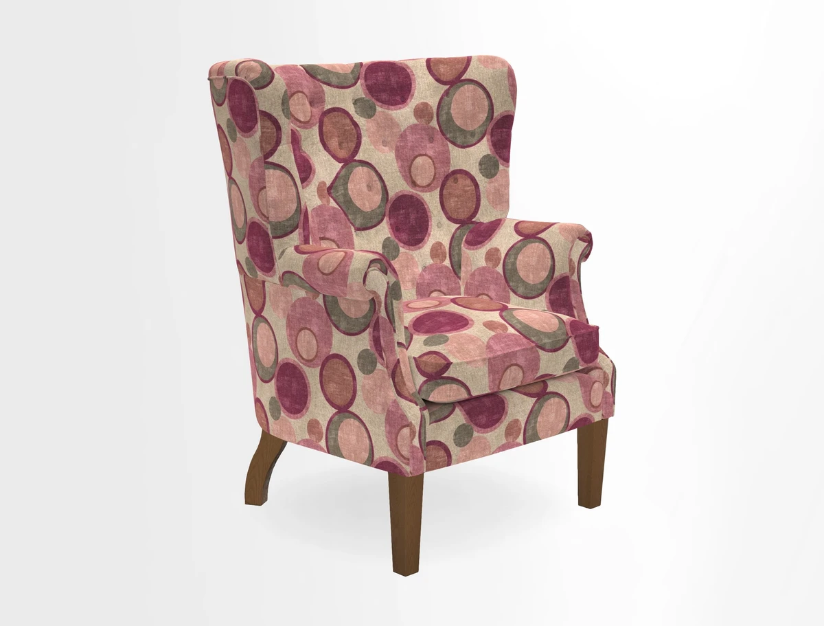 Whitewell Chair in RHS Collection Gertrude Jekyll Lattice Navy with Seat Back and Arms in Mohair Velvet Petrol