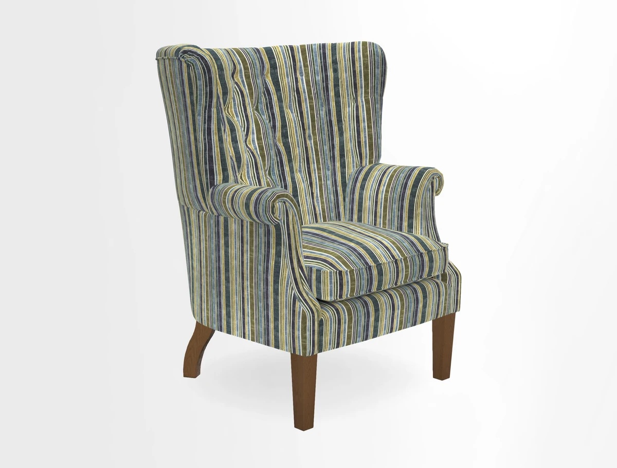 Whitewell Chair in RHS Collection Gertrude Jekyll Lattice Navy with Seat Back and Arms in Mohair Velvet Petrol