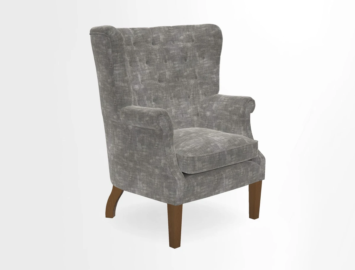 Whitewell Chair in RHS Collection Gertrude Jekyll Lattice Navy with Seat Back and Arms in Mohair Velvet Petrol