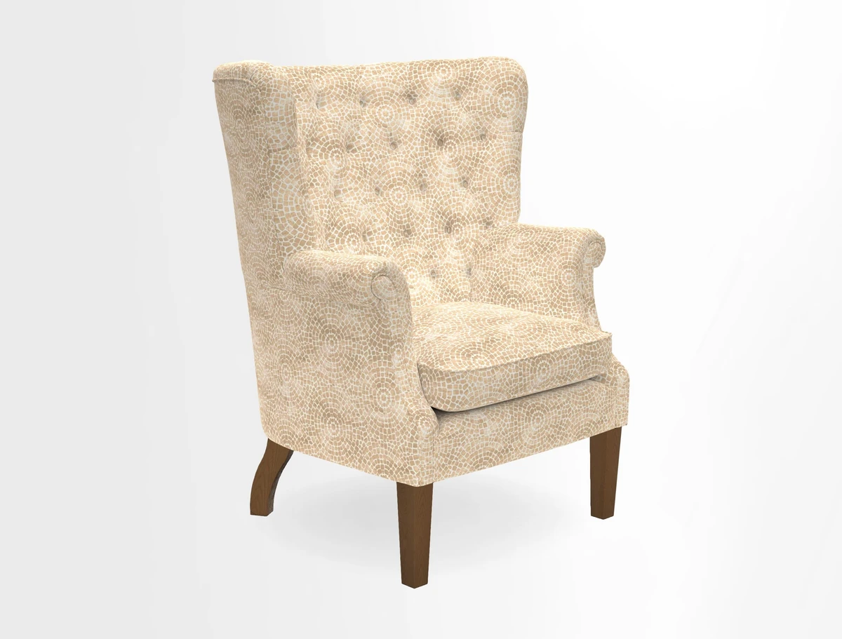 Whitewell Chair in RHS Collection Gertrude Jekyll Lattice Navy with Seat Back and Arms in Mohair Velvet Petrol