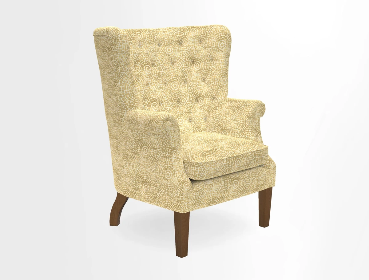 Whitewell Chair in RHS Collection Gertrude Jekyll Lattice Navy with Seat Back and Arms in Mohair Velvet Petrol