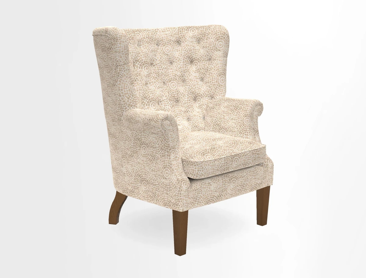 Whitewell Chair in RHS Collection Gertrude Jekyll Lattice Navy with Seat Back and Arms in Mohair Velvet Petrol