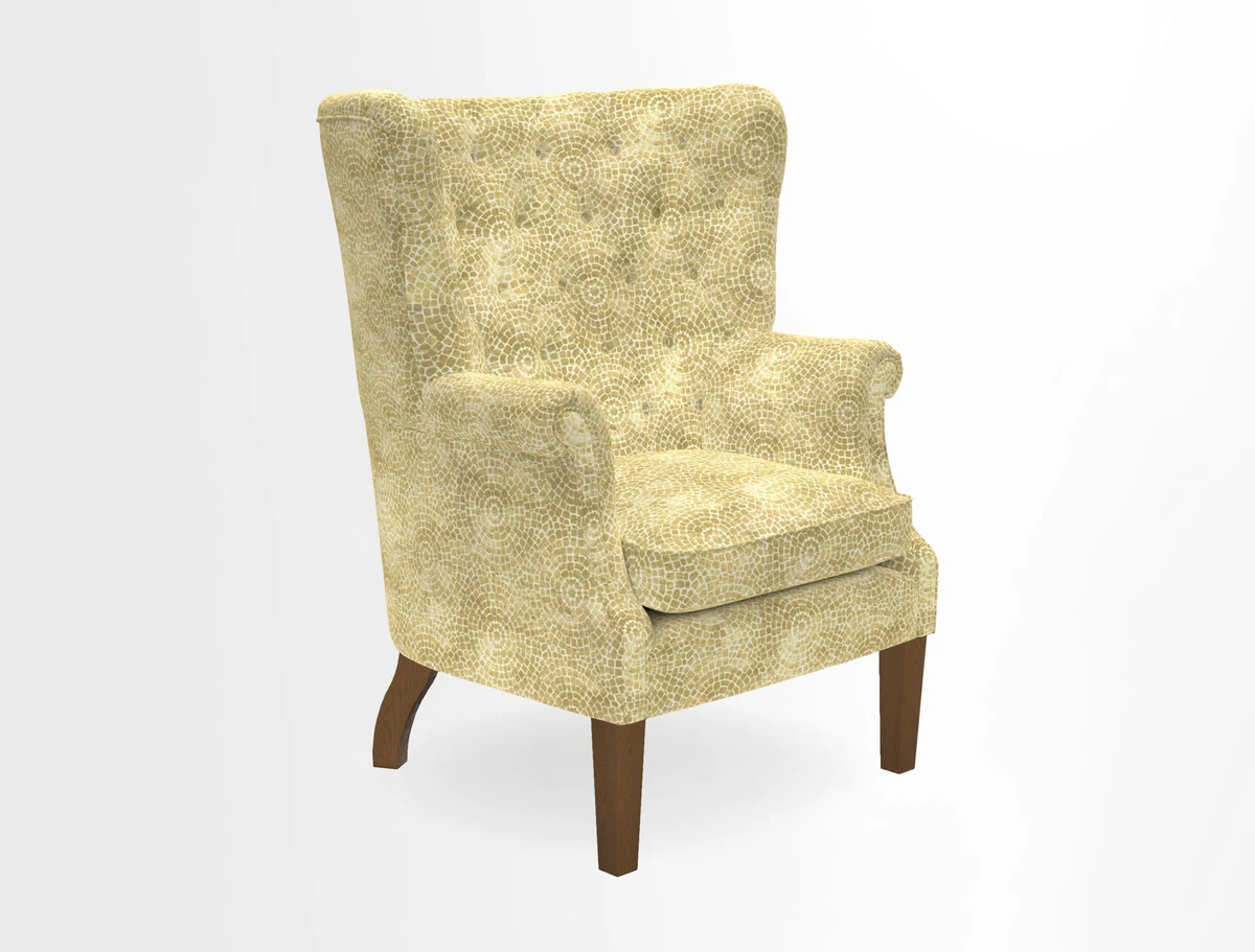 Whitewell Chair in RHS Collection Gertrude Jekyll Lattice Navy with Seat Back and Arms in Mohair Velvet Petrol