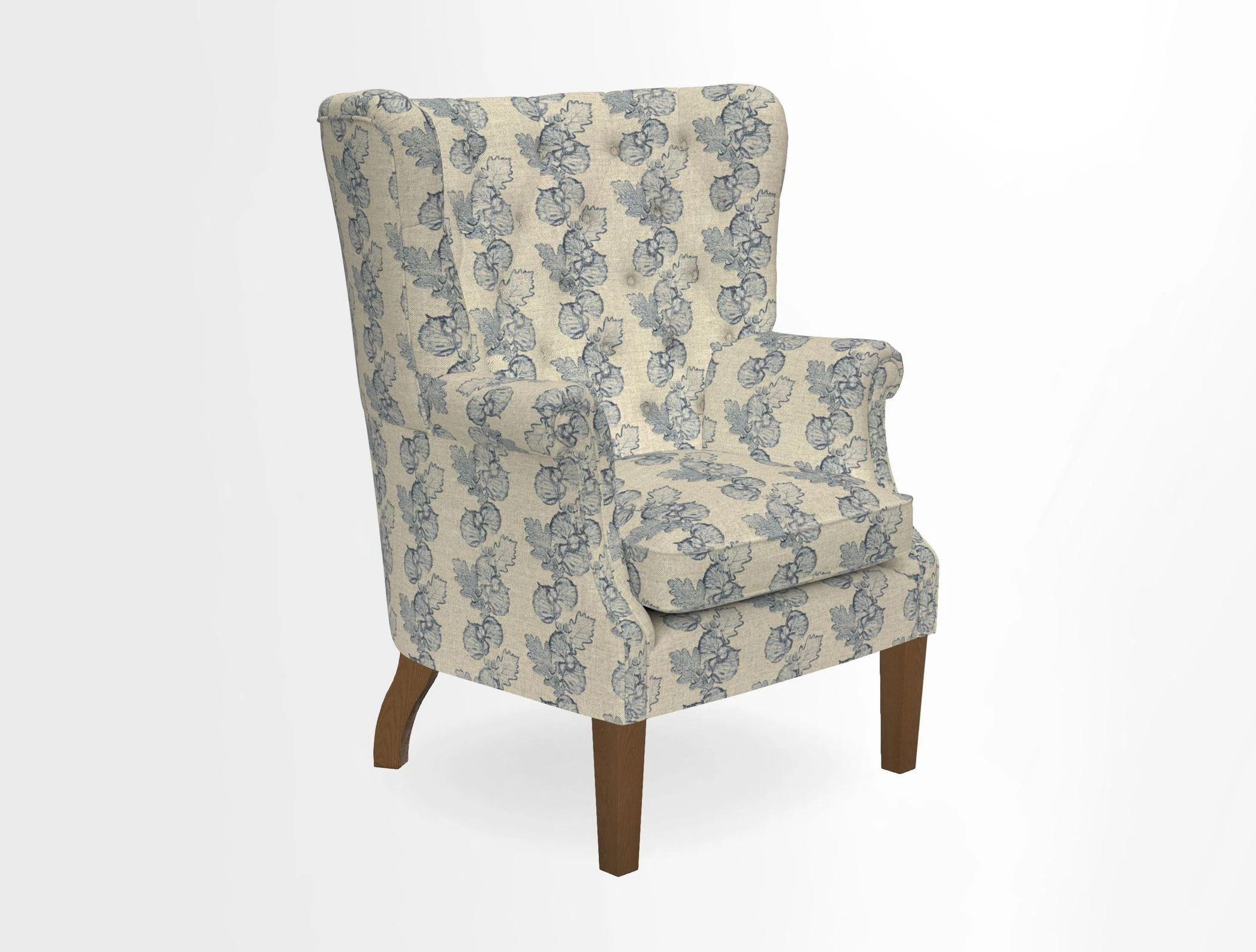 Whitewell Chair in RHS Collection Gertrude Jekyll Lattice Navy with Seat Back and Arms in Mohair Velvet Petrol