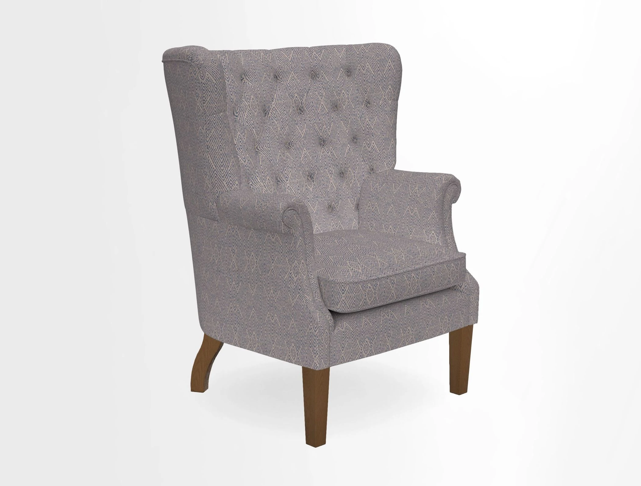 Whitewell Chair in RHS Collection Gertrude Jekyll Lattice Navy with Seat Back and Arms in Mohair Velvet Petrol
