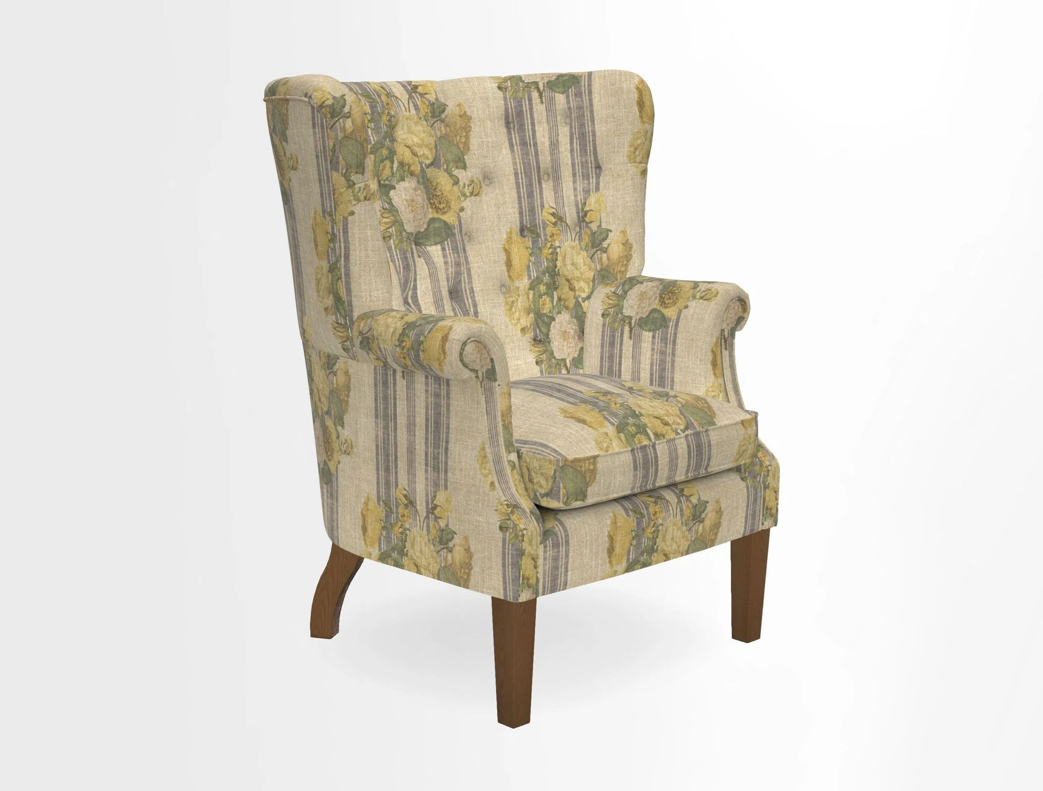 Whitewell Chair in RHS Collection Gertrude Jekyll Lattice Navy with Seat Back and Arms in Mohair Velvet Petrol