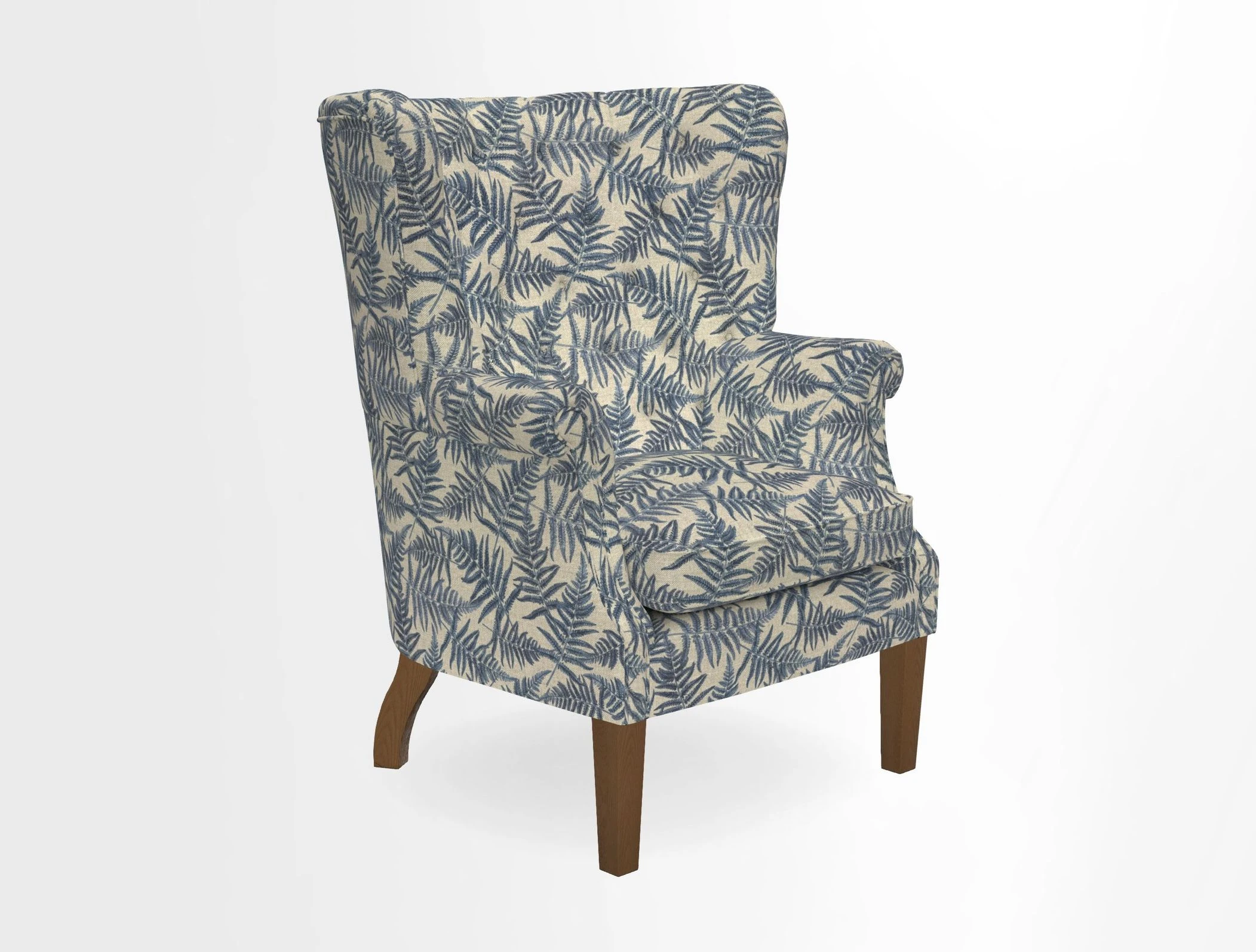 Whitewell Chair in RHS Collection Gertrude Jekyll Lattice Navy with Seat Back and Arms in Mohair Velvet Petrol