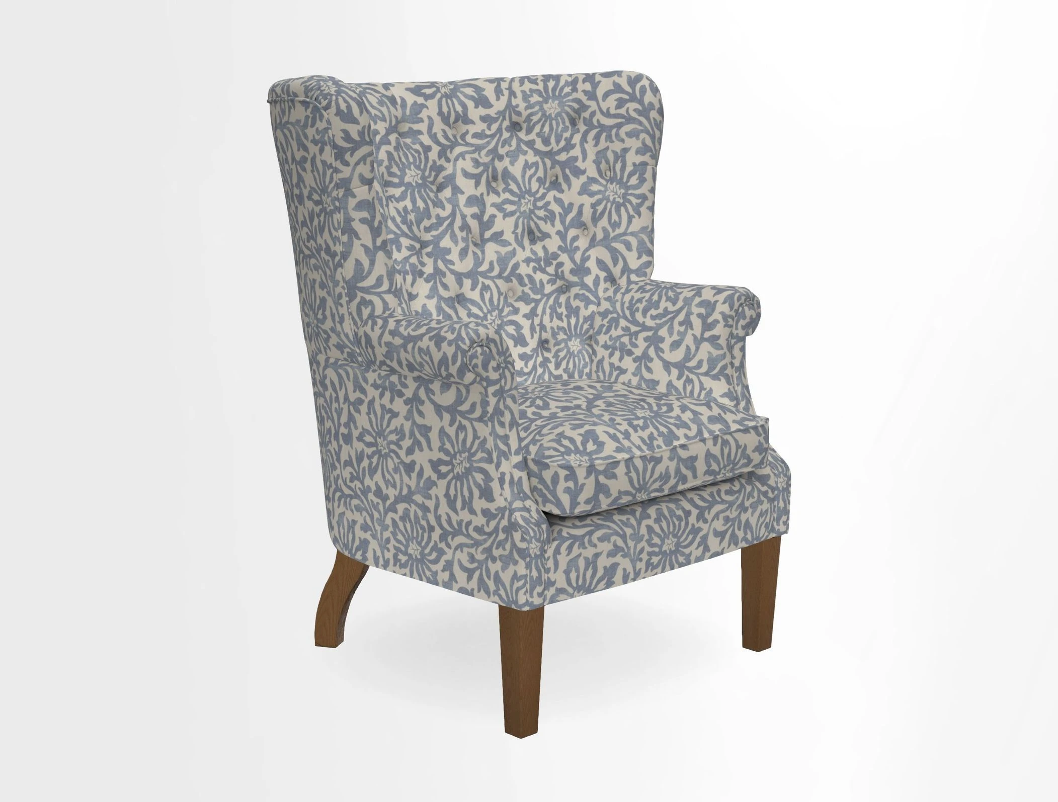 Whitewell Chair in RHS Collection Gertrude Jekyll Lattice Navy with Seat Back and Arms in Mohair Velvet Petrol