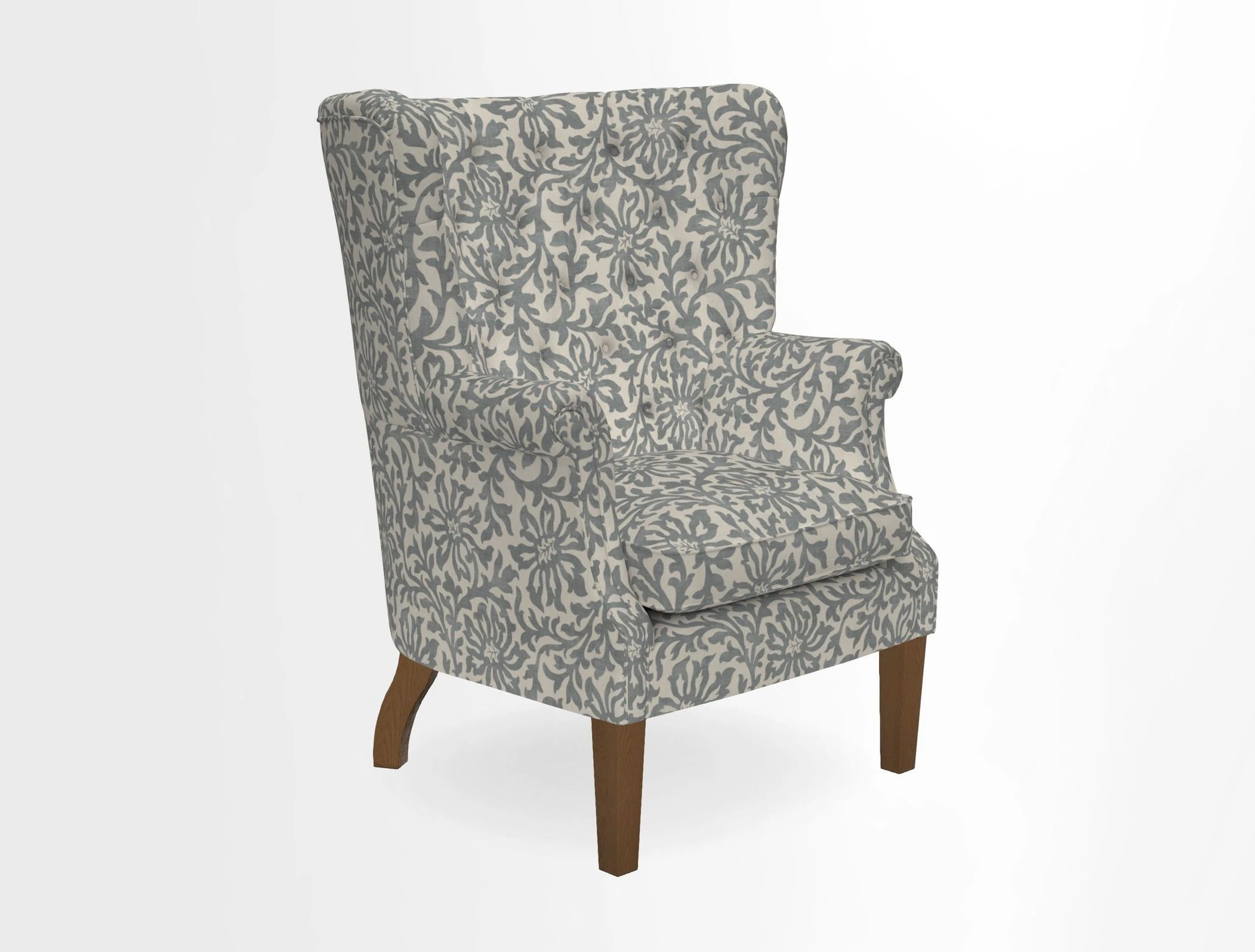 Whitewell Chair in RHS Collection Gertrude Jekyll Lattice Navy with Seat Back and Arms in Mohair Velvet Petrol