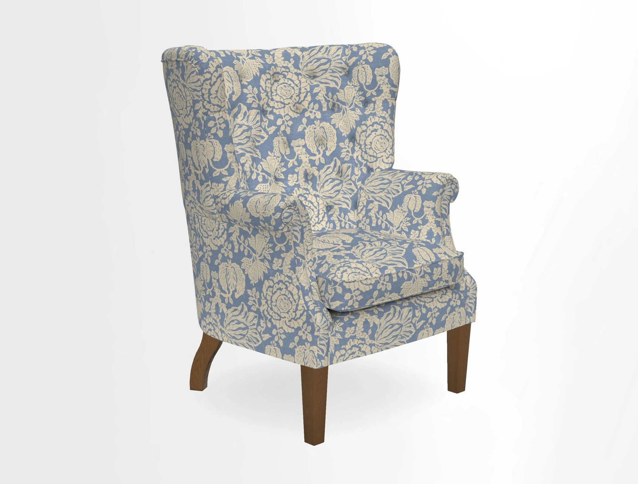 Whitewell Chair in RHS Collection Gertrude Jekyll Lattice Navy with Seat Back and Arms in Mohair Velvet Petrol