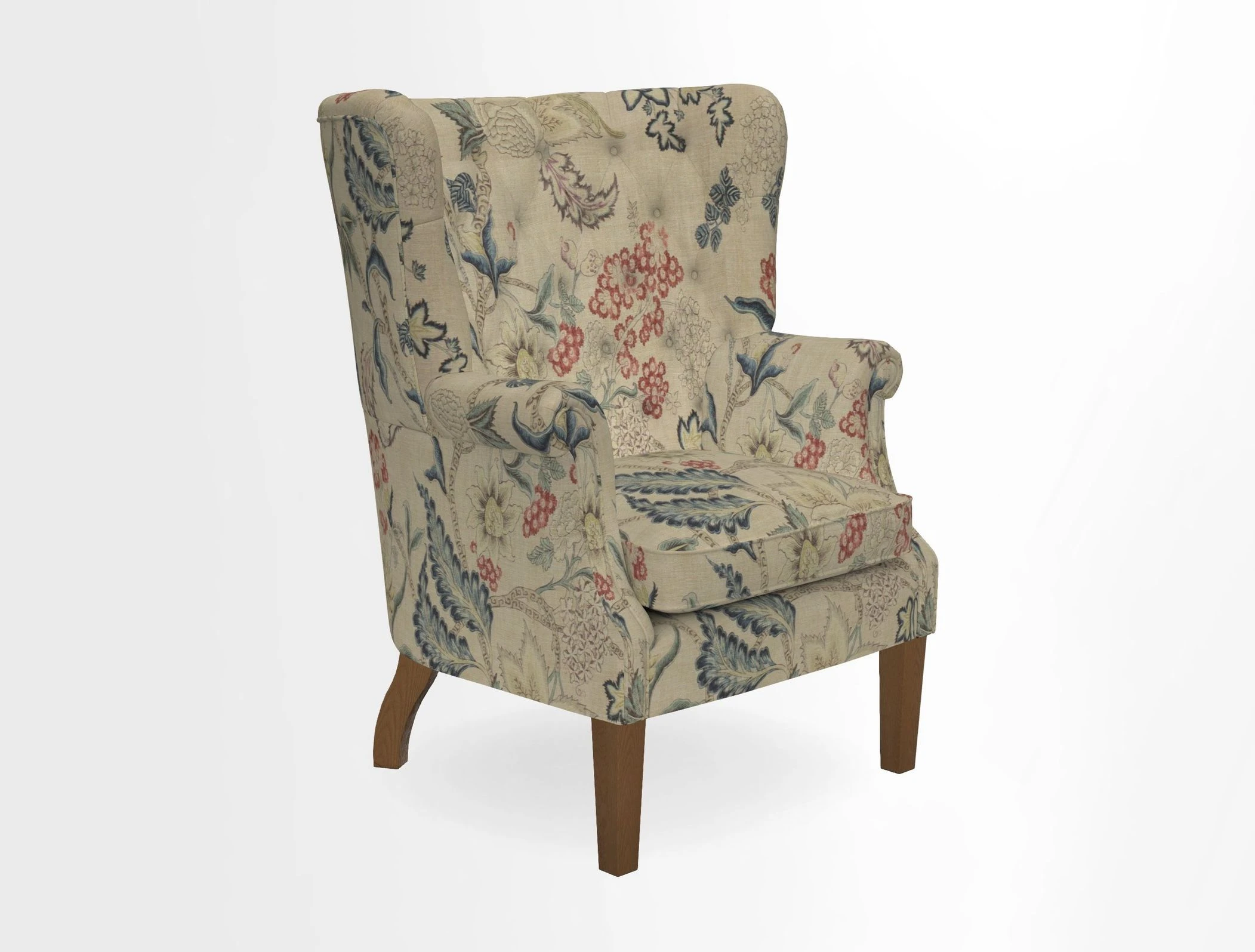 Whitewell Chair in RHS Collection Gertrude Jekyll Lattice Navy with Seat Back and Arms in Mohair Velvet Petrol