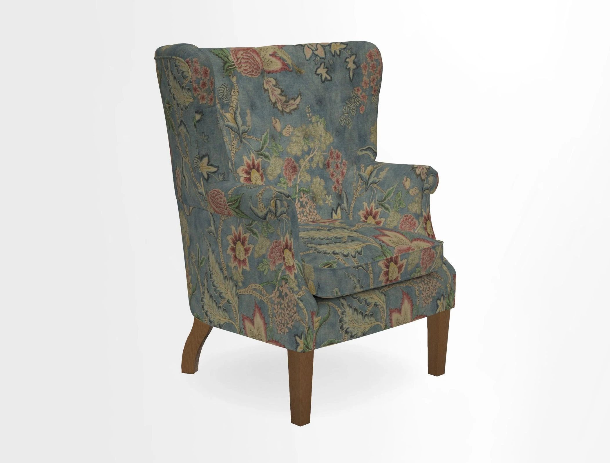 Whitewell Chair in RHS Collection Gertrude Jekyll Lattice Navy with Seat Back and Arms in Mohair Velvet Petrol