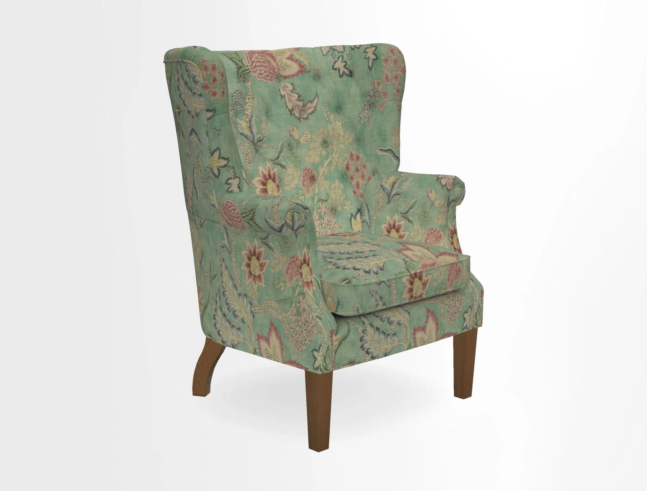 Whitewell Chair in RHS Collection Gertrude Jekyll Lattice Navy with Seat Back and Arms in Mohair Velvet Petrol