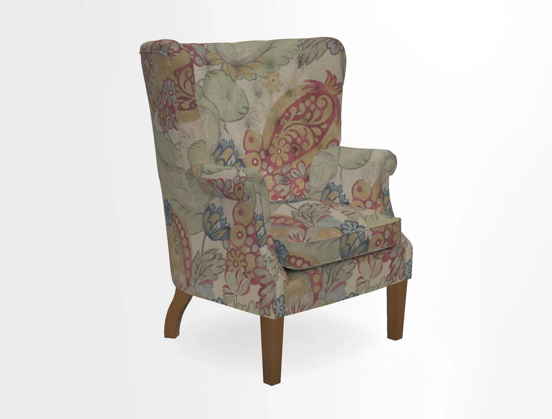 Whitewell Chair in RHS Collection Gertrude Jekyll Lattice Navy with Seat Back and Arms in Mohair Velvet Petrol