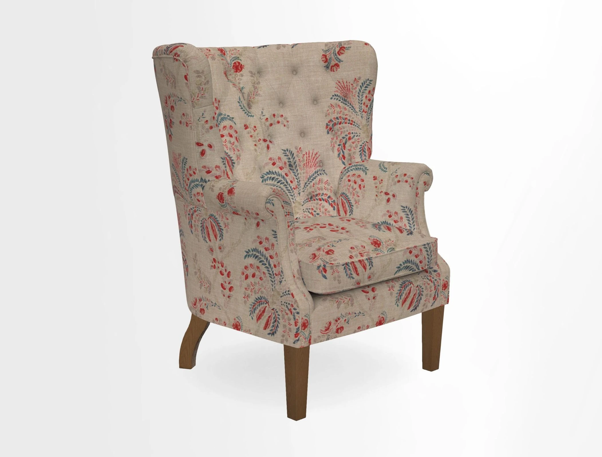 Whitewell Chair in RHS Collection Gertrude Jekyll Lattice Navy with Seat Back and Arms in Mohair Velvet Petrol