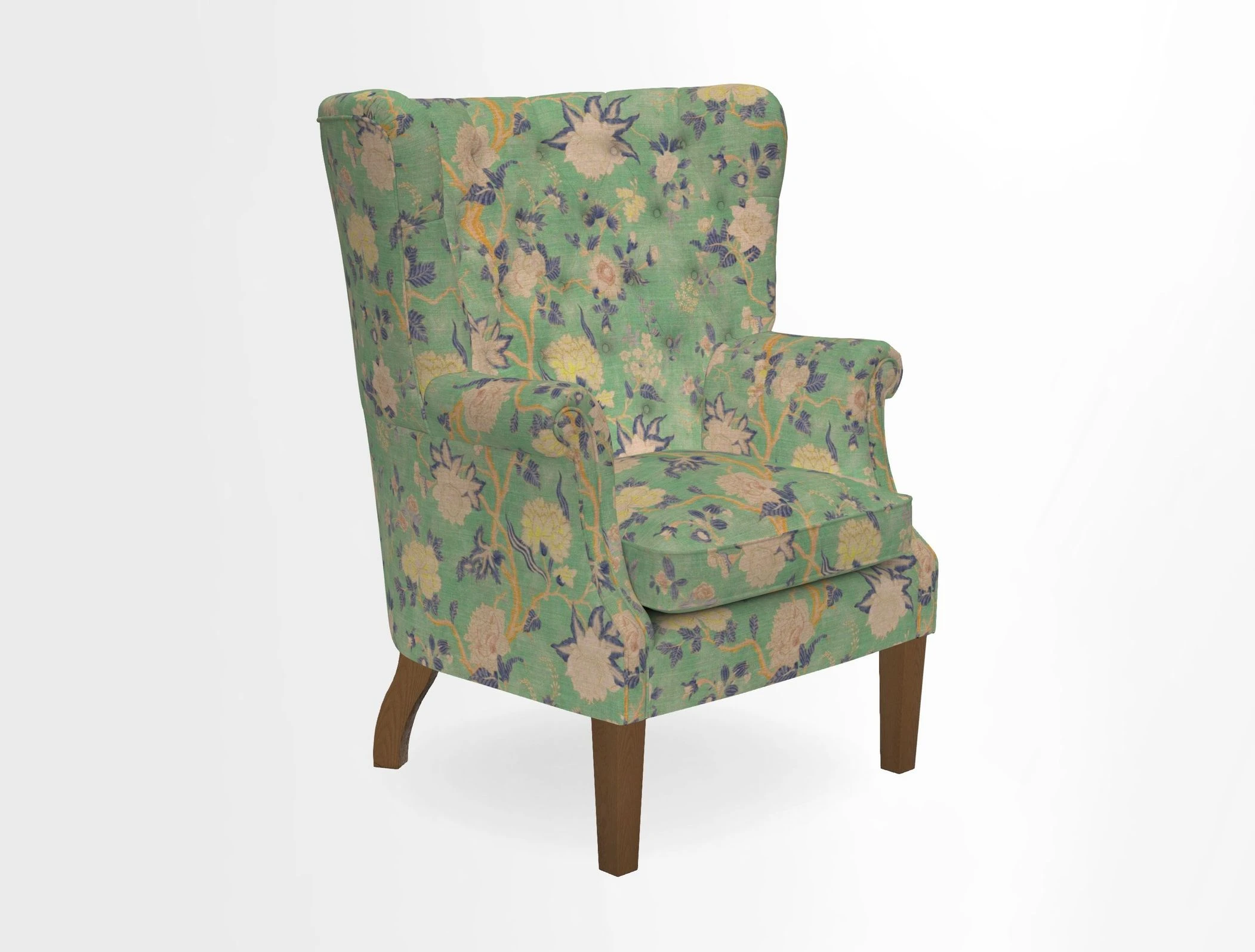 Whitewell Chair in RHS Collection Gertrude Jekyll Lattice Navy with Seat Back and Arms in Mohair Velvet Petrol