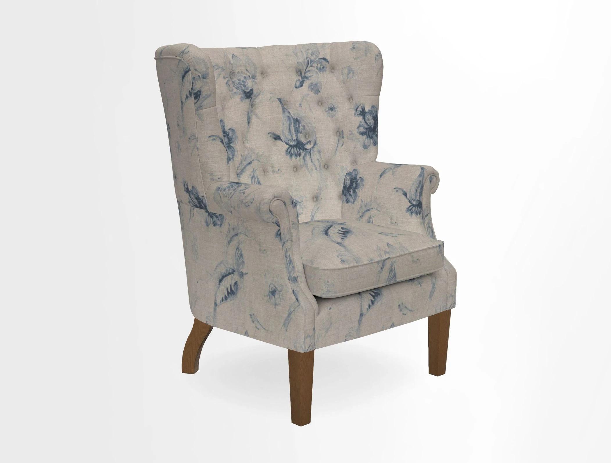 Whitewell Chair in RHS Collection Gertrude Jekyll Lattice Navy with Seat Back and Arms in Mohair Velvet Petrol