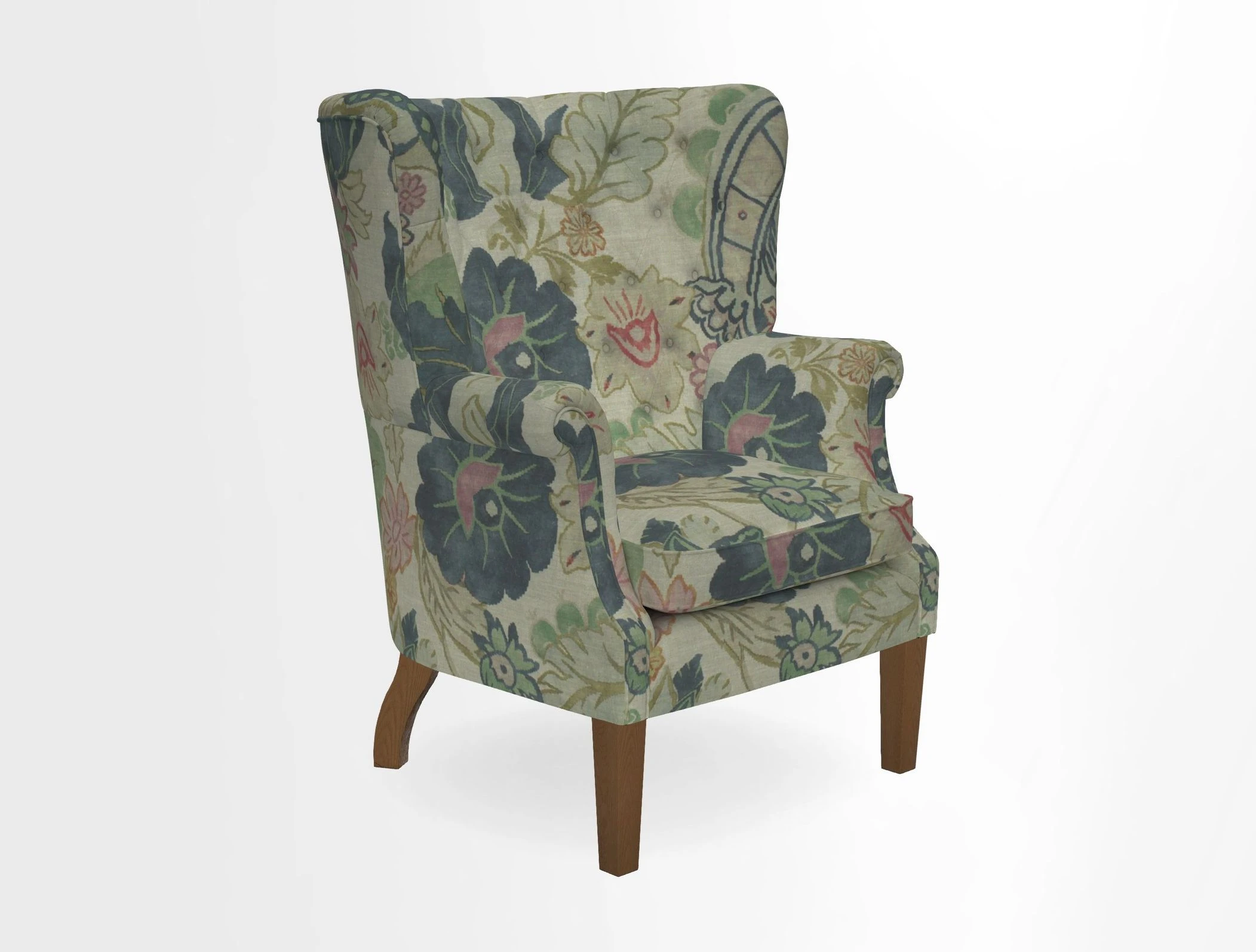 Whitewell Chair in RHS Collection Gertrude Jekyll Lattice Navy with Seat Back and Arms in Mohair Velvet Petrol