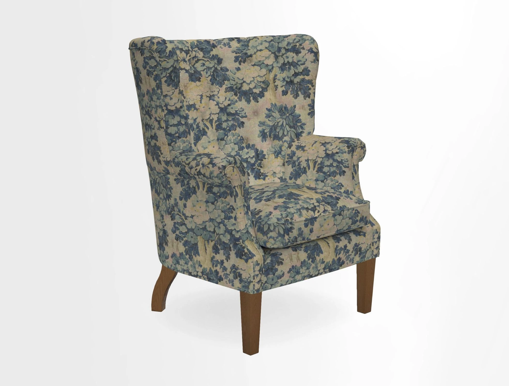 Whitewell Chair in RHS Collection Gertrude Jekyll Lattice Navy with Seat Back and Arms in Mohair Velvet Petrol