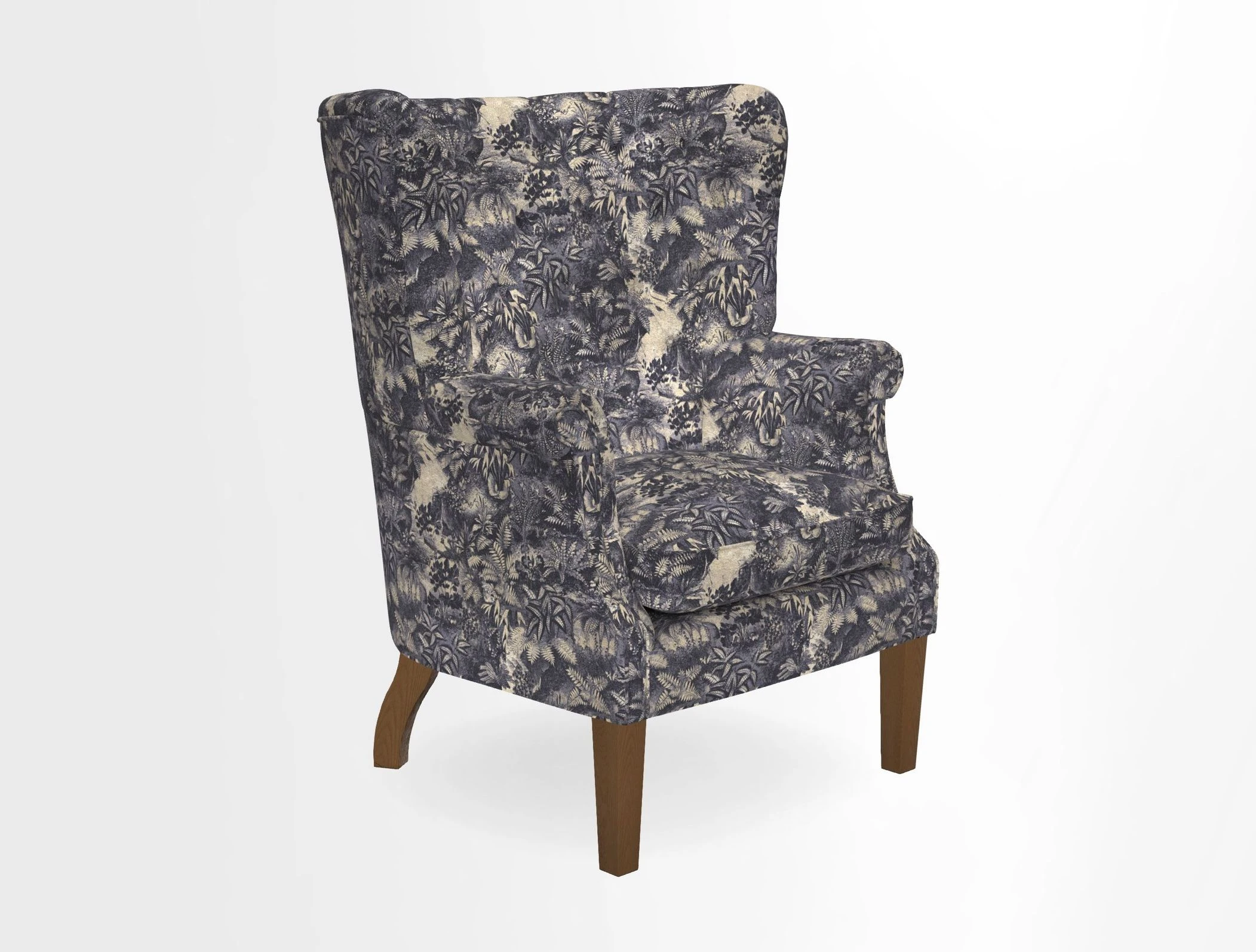 Whitewell Chair in RHS Collection Gertrude Jekyll Lattice Navy with Seat Back and Arms in Mohair Velvet Petrol