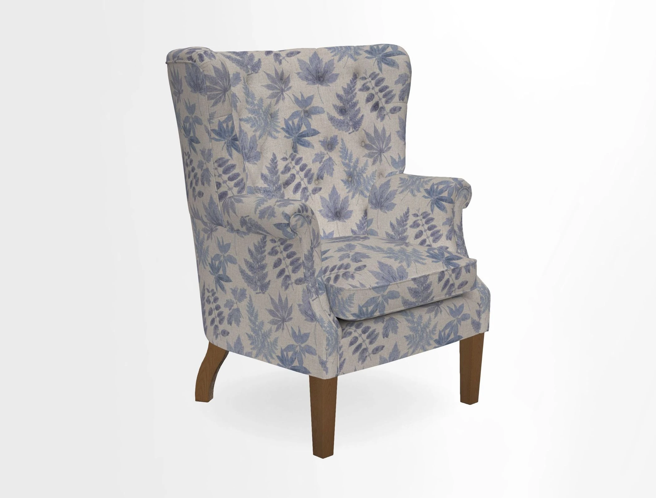Whitewell Chair in RHS Collection Gertrude Jekyll Lattice Navy with Seat Back and Arms in Mohair Velvet Petrol