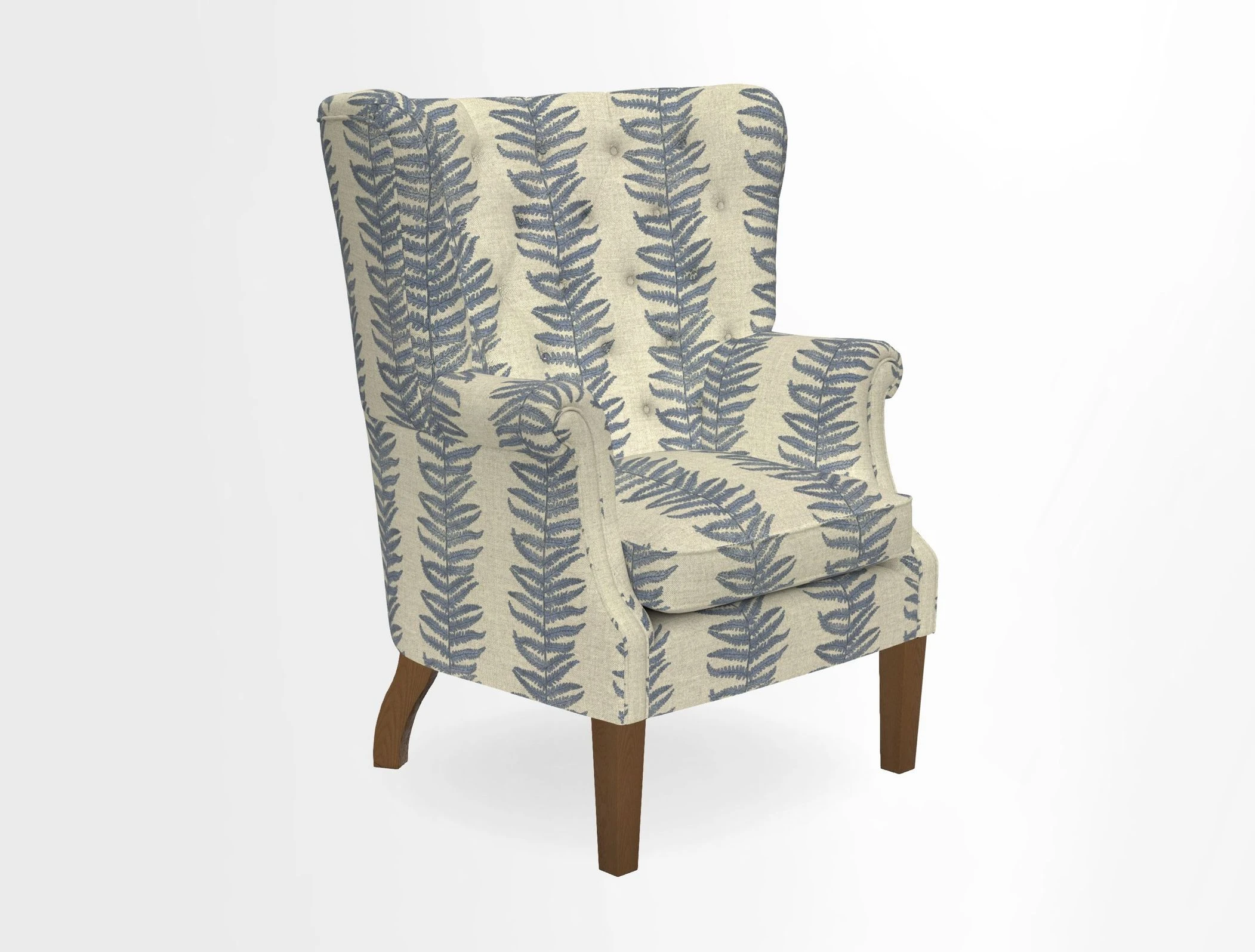 Whitewell Chair in RHS Collection Gertrude Jekyll Lattice Navy with Seat Back and Arms in Mohair Velvet Petrol