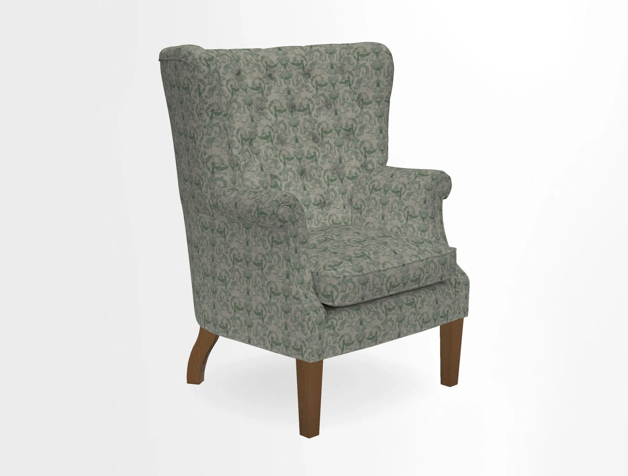 Whitewell Chair in RHS Collection Gertrude Jekyll Lattice Navy with Seat Back and Arms in Mohair Velvet Petrol