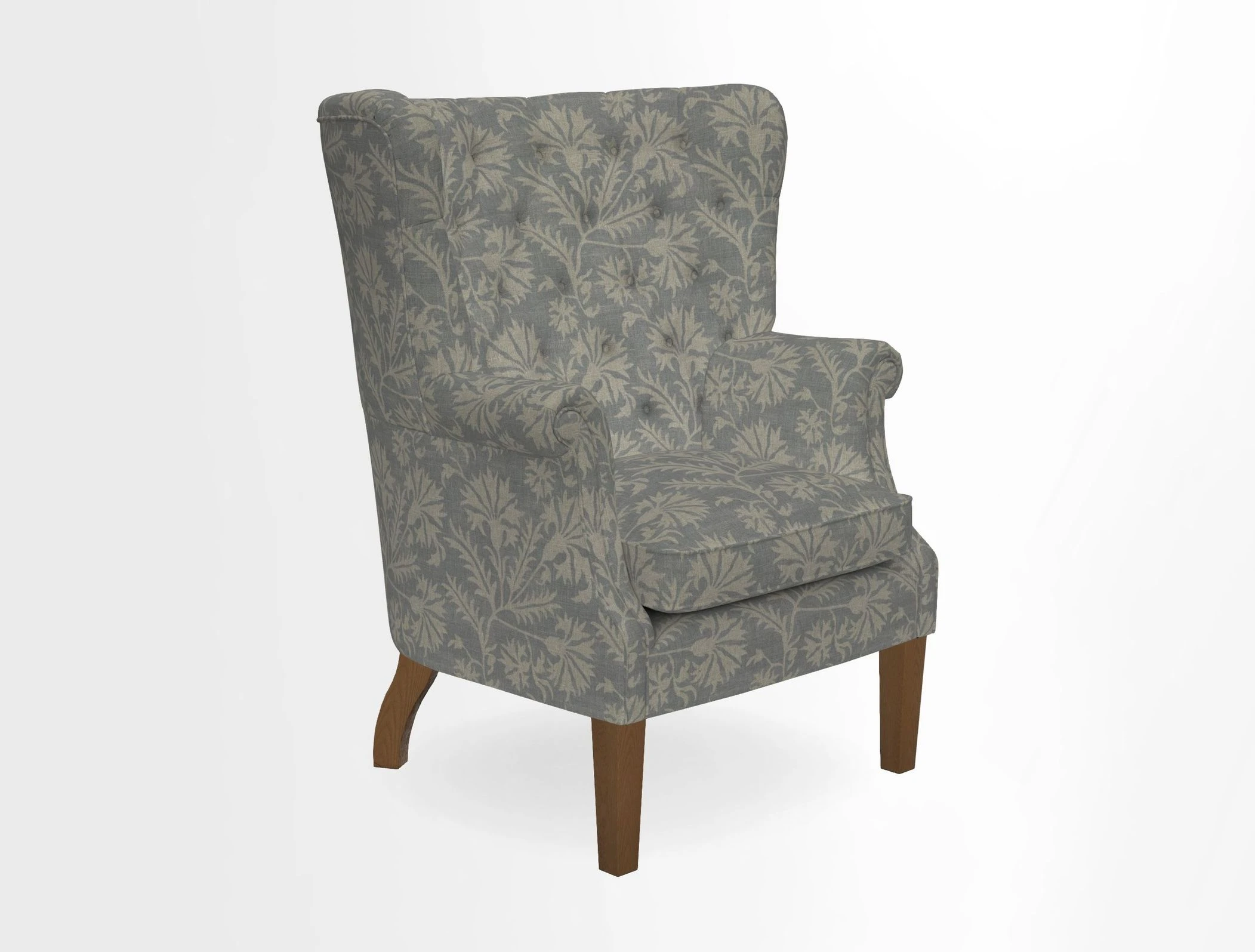 Whitewell Chair in RHS Collection Gertrude Jekyll Lattice Navy with Seat Back and Arms in Mohair Velvet Petrol