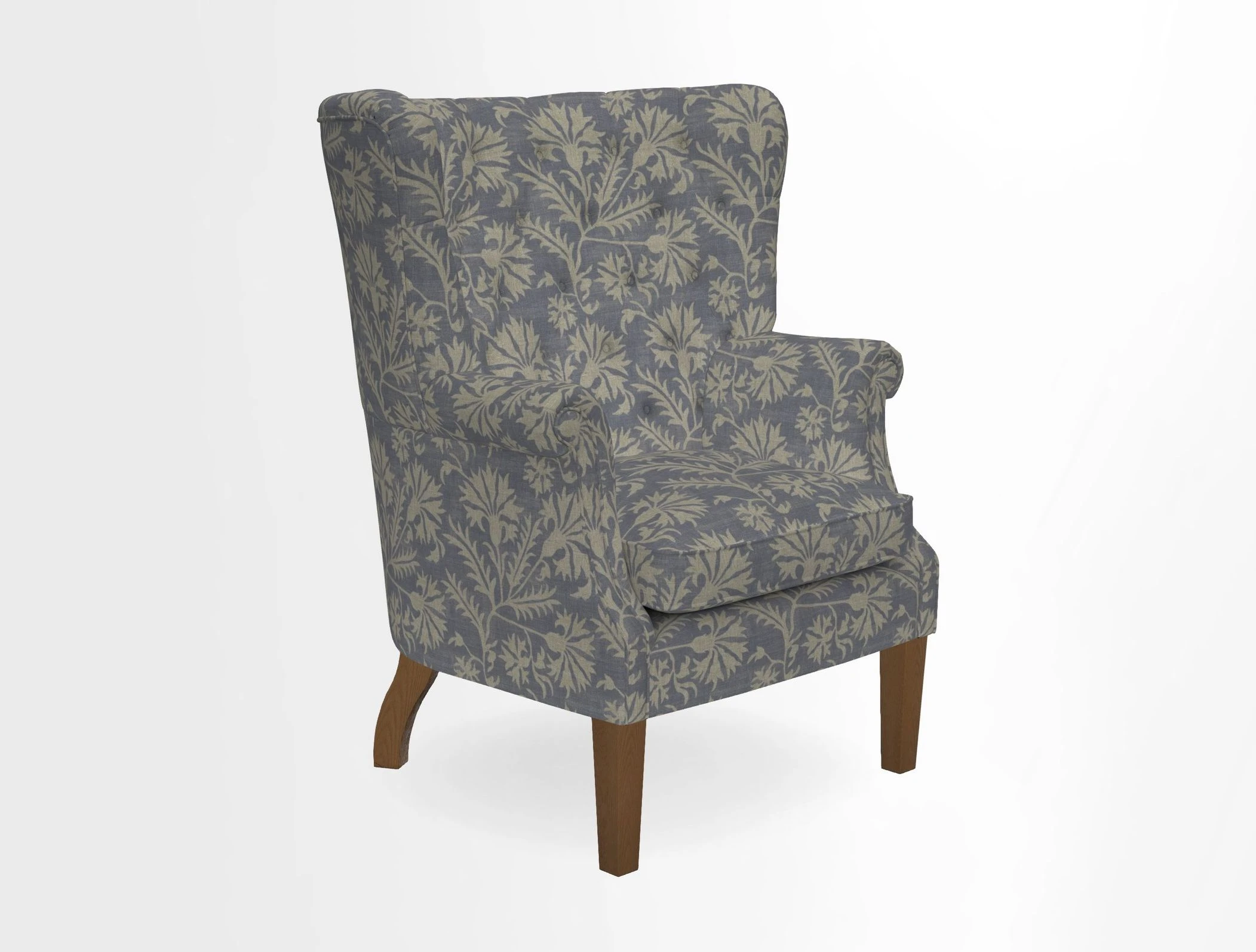 Whitewell Chair in RHS Collection Gertrude Jekyll Lattice Navy with Seat Back and Arms in Mohair Velvet Petrol