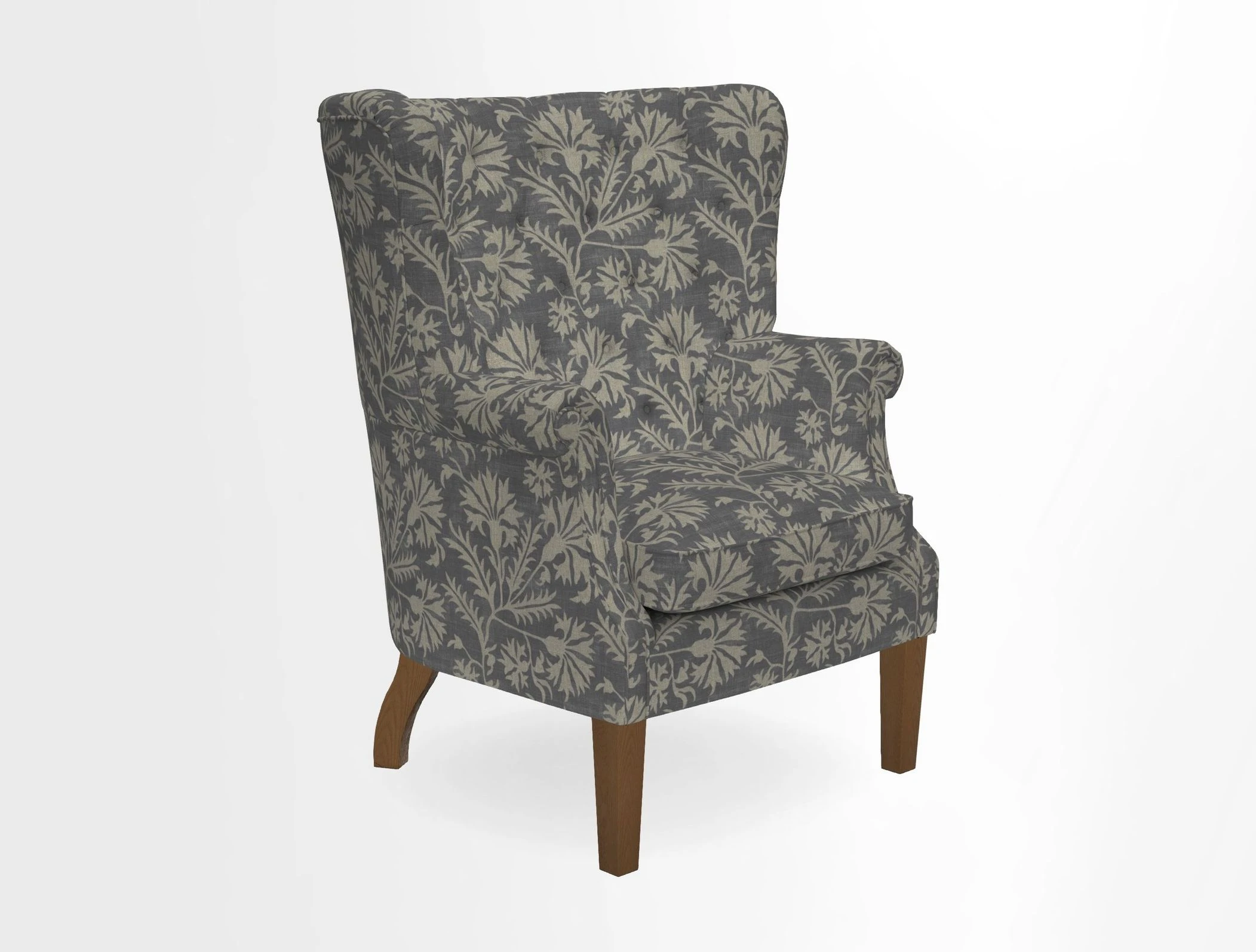 Whitewell Chair in RHS Collection Gertrude Jekyll Lattice Navy with Seat Back and Arms in Mohair Velvet Petrol