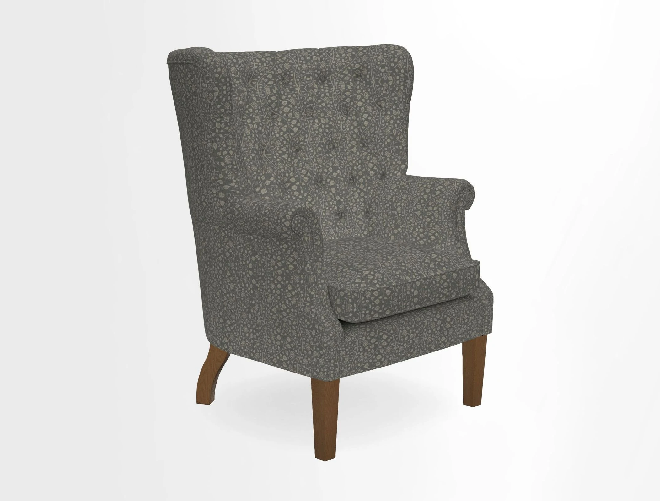 Whitewell Chair in RHS Collection Gertrude Jekyll Lattice Navy with Seat Back and Arms in Mohair Velvet Petrol