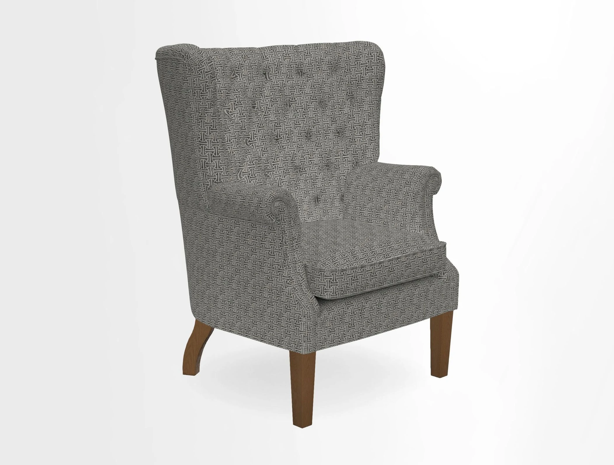 Whitewell Chair in RHS Collection Gertrude Jekyll Lattice Navy with Seat Back and Arms in Mohair Velvet Petrol