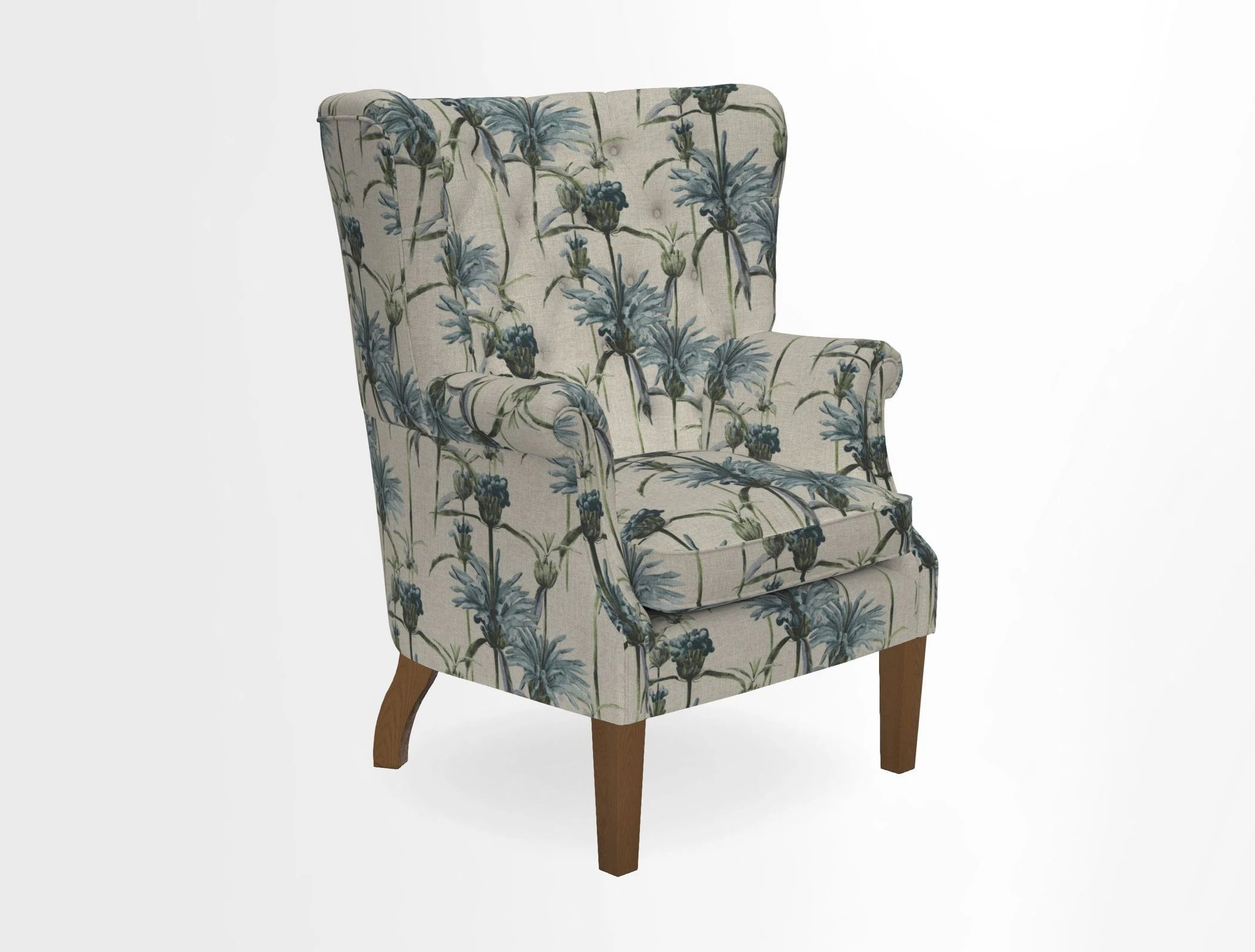 Whitewell Chair in RHS Collection Gertrude Jekyll Lattice Navy with Seat Back and Arms in Mohair Velvet Petrol