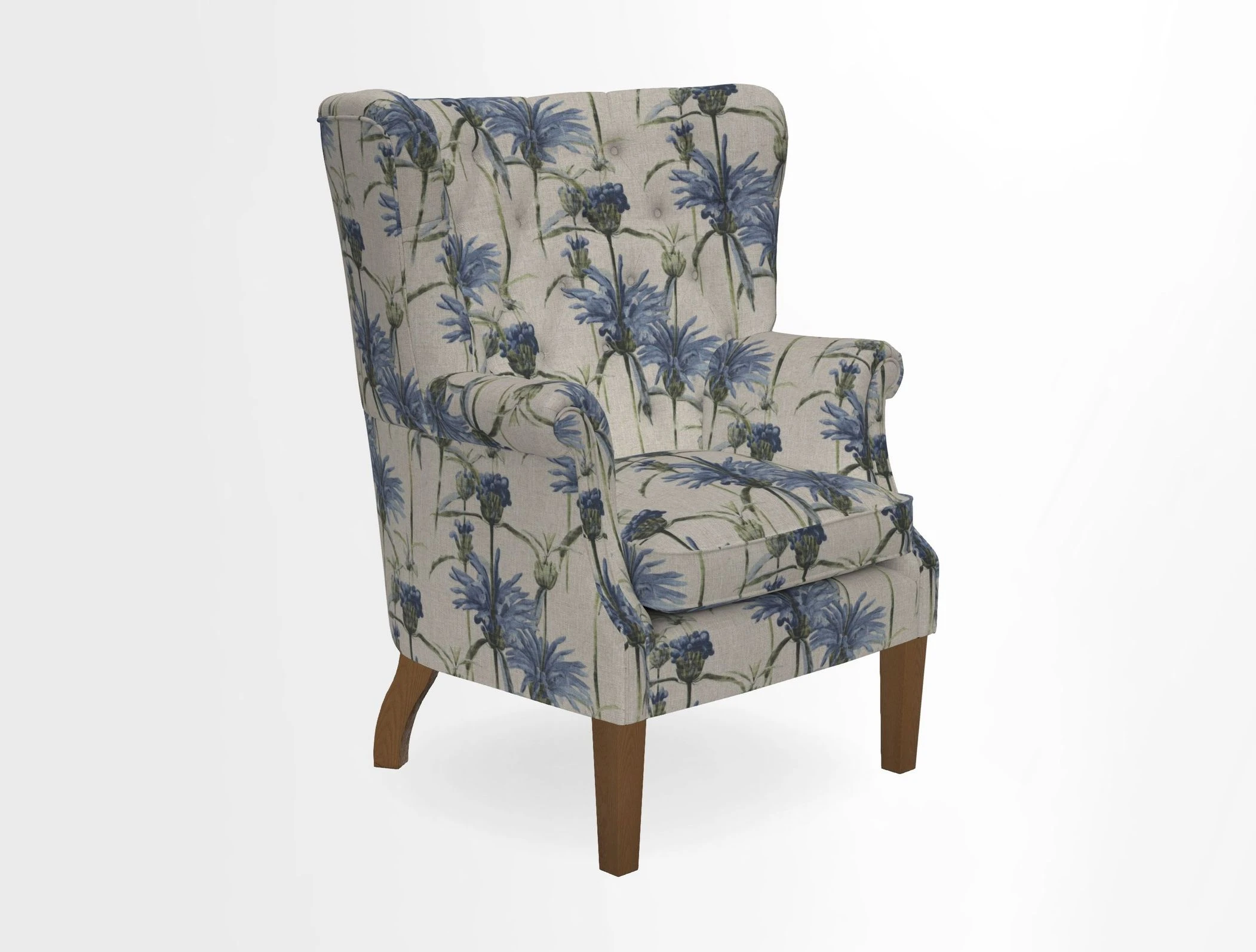 Whitewell Chair in RHS Collection Gertrude Jekyll Lattice Navy with Seat Back and Arms in Mohair Velvet Petrol
