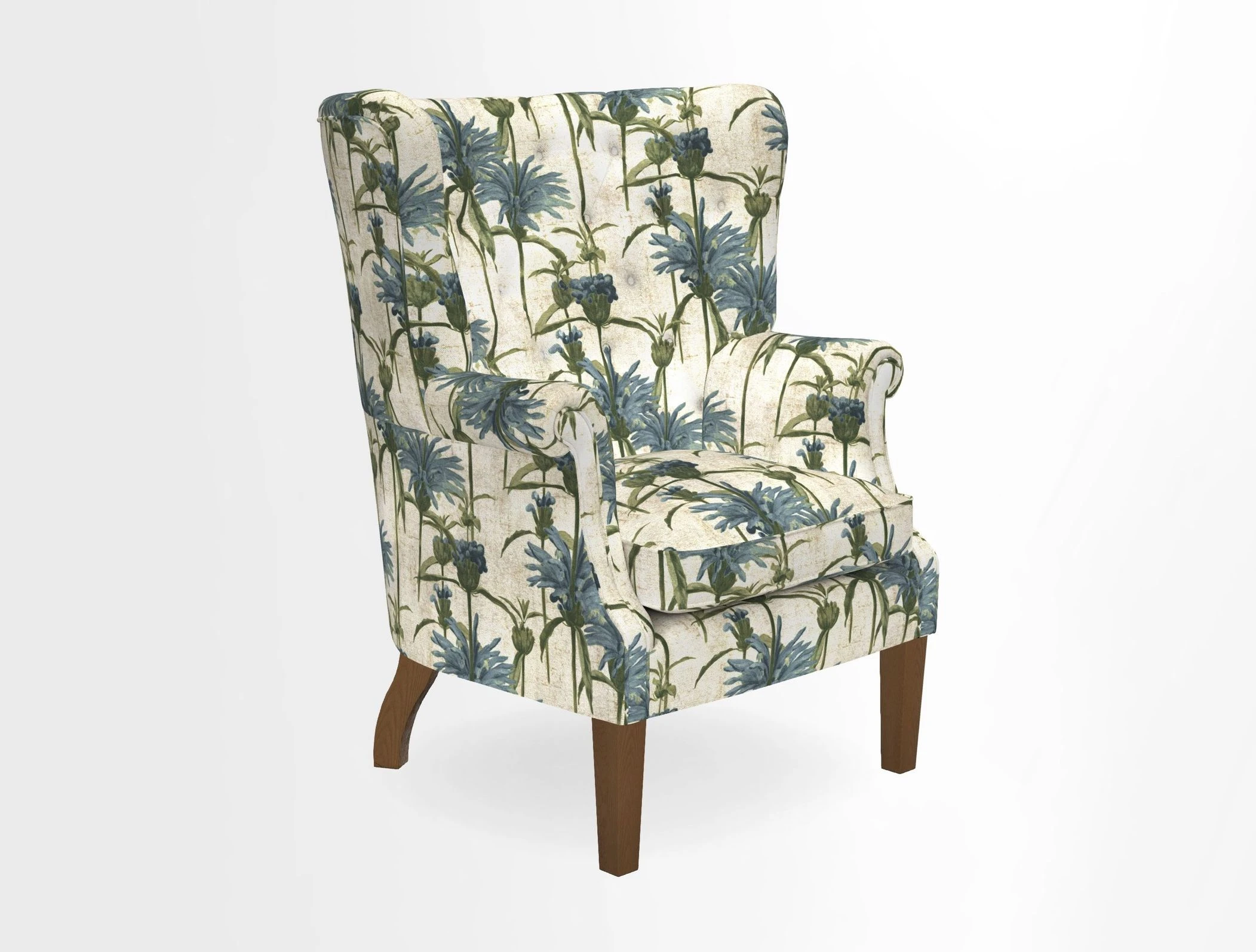 Whitewell Chair in RHS Collection Gertrude Jekyll Lattice Navy with Seat Back and Arms in Mohair Velvet Petrol