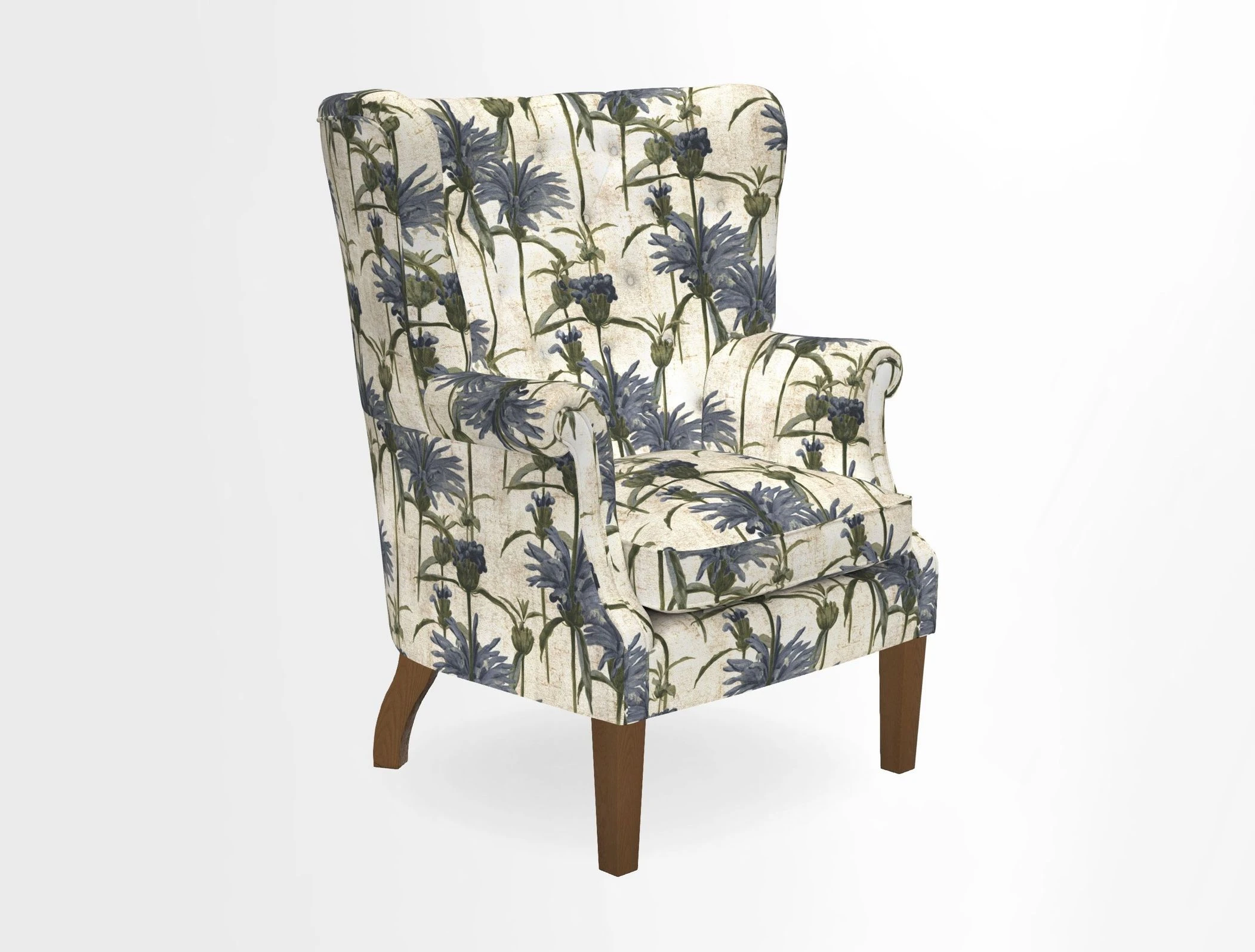Whitewell Chair in RHS Collection Gertrude Jekyll Lattice Navy with Seat Back and Arms in Mohair Velvet Petrol