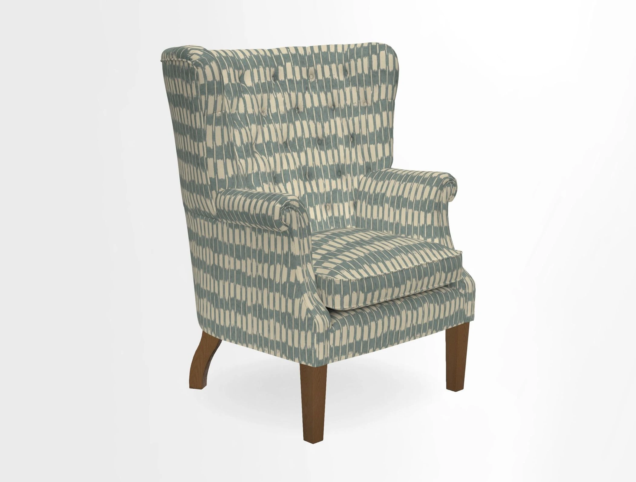 Whitewell Chair in RHS Collection Gertrude Jekyll Lattice Navy with Seat Back and Arms in Mohair Velvet Petrol