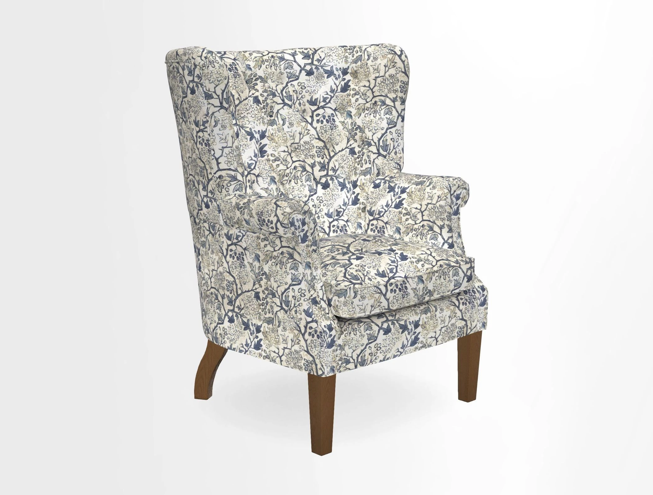 Whitewell Chair in RHS Collection Gertrude Jekyll Lattice Navy with Seat Back and Arms in Mohair Velvet Petrol