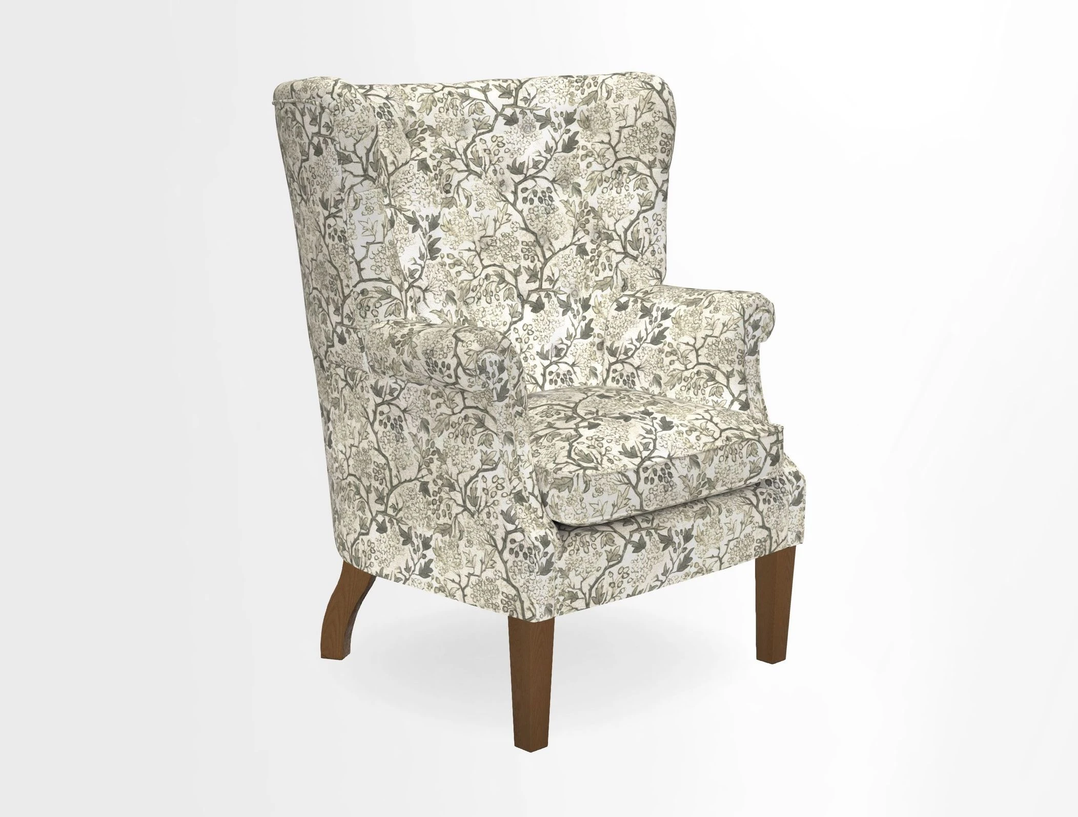 Whitewell Chair in RHS Collection Gertrude Jekyll Lattice Navy with Seat Back and Arms in Mohair Velvet Petrol