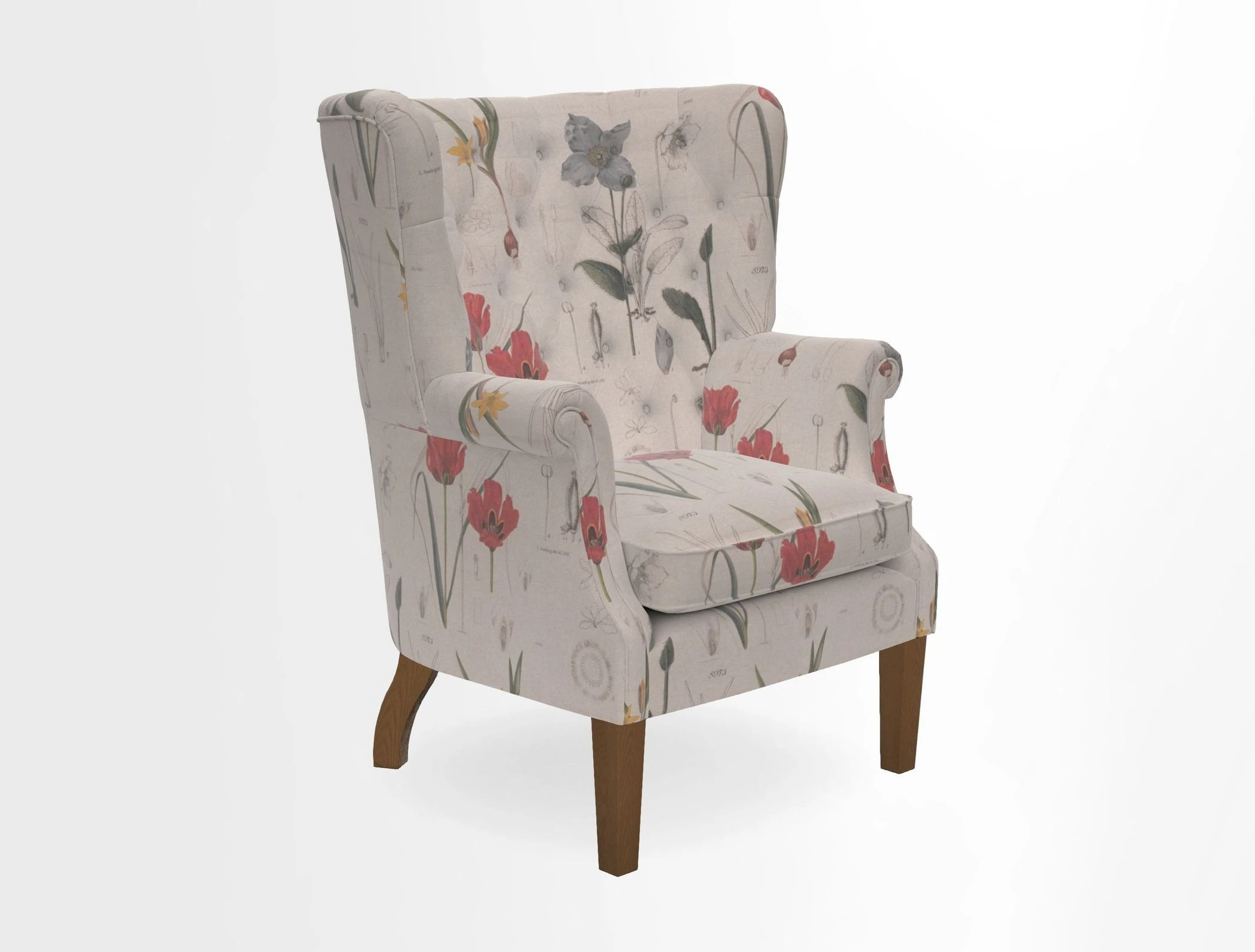 Whitewell Chair in RHS Collection Gertrude Jekyll Lattice Navy with Seat Back and Arms in Mohair Velvet Petrol