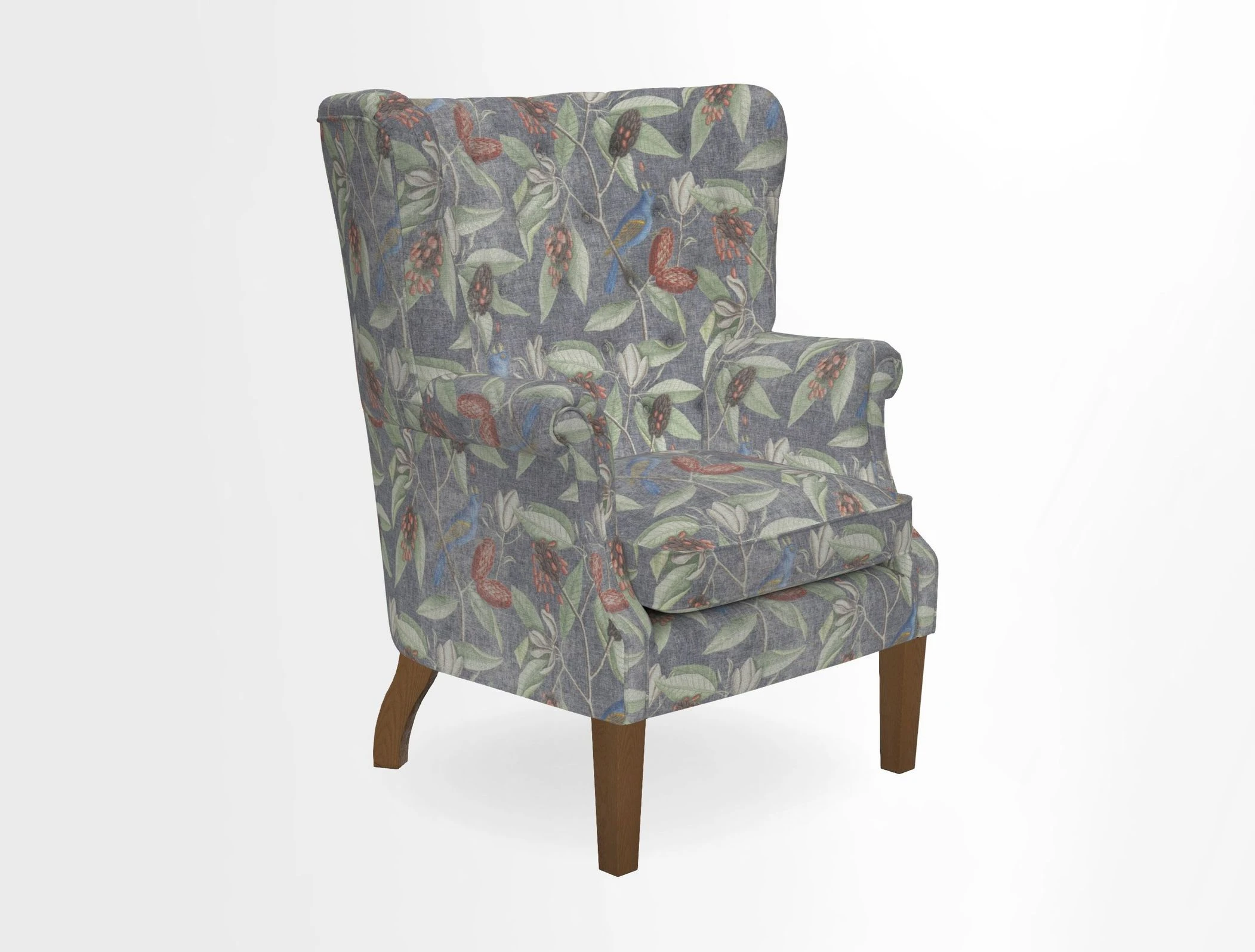 Whitewell Chair in RHS Collection Gertrude Jekyll Lattice Navy with Seat Back and Arms in Mohair Velvet Petrol