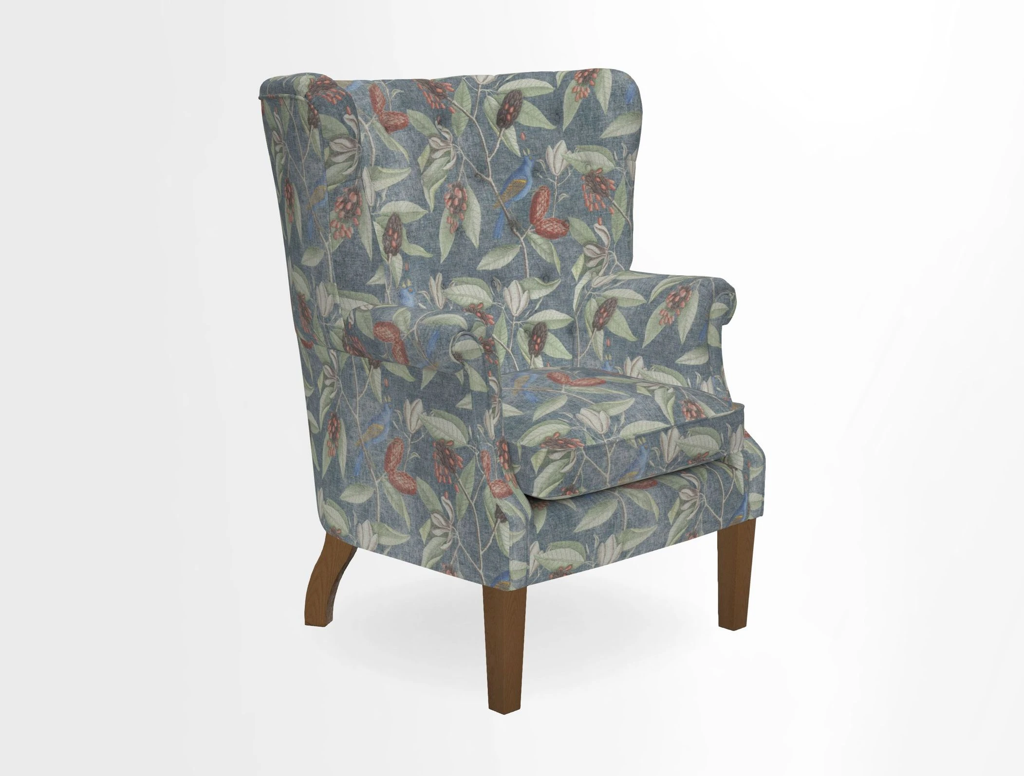 Whitewell Chair in RHS Collection Gertrude Jekyll Lattice Navy with Seat Back and Arms in Mohair Velvet Petrol
